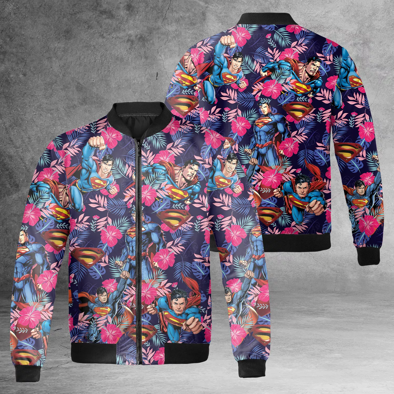 Superheroes Movie Fans Love Supermen Characters Tropical Flowers Jacket