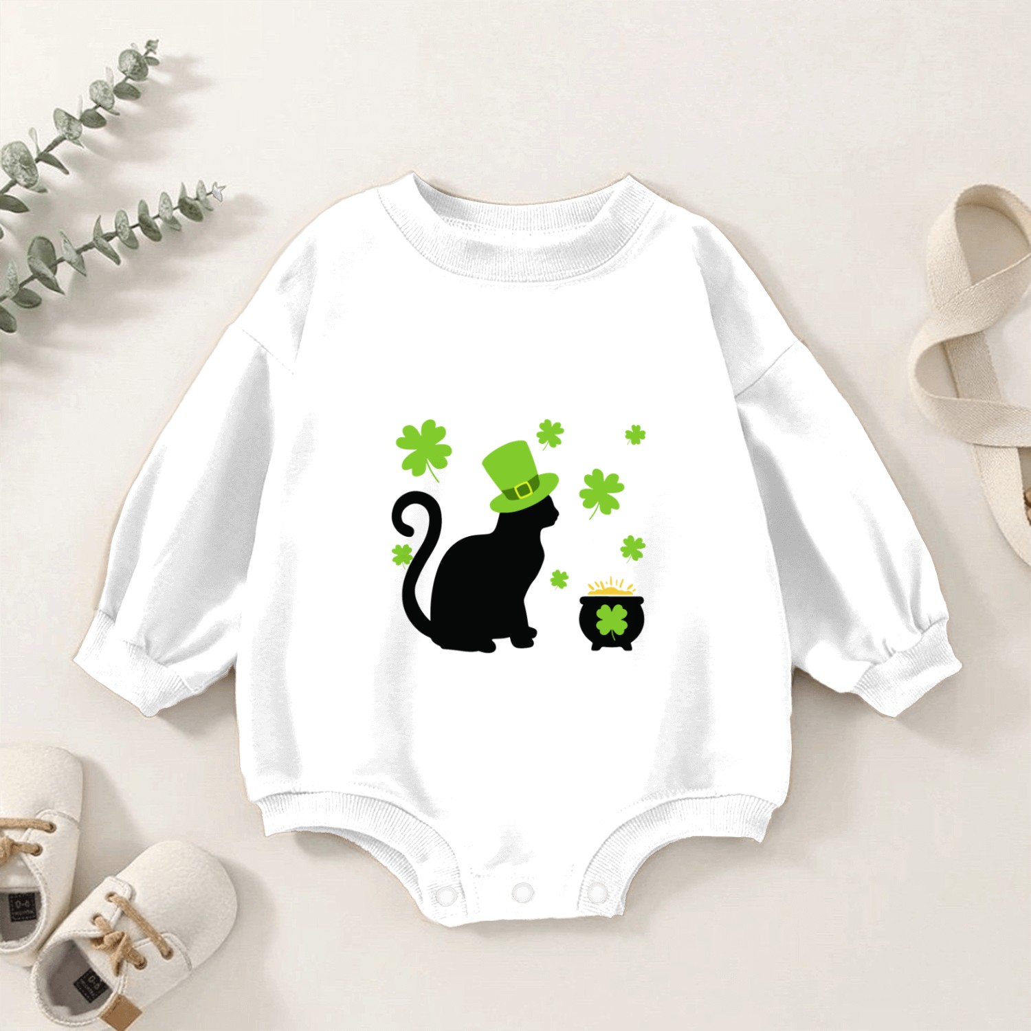 Cat Shamrock St Patrick Day Lucky 01 Baby Romper Sweatshirts