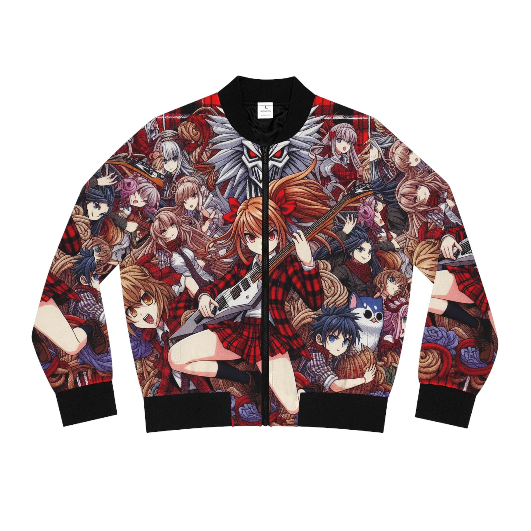 Anime Red Plaid Women's Bomber Jacket