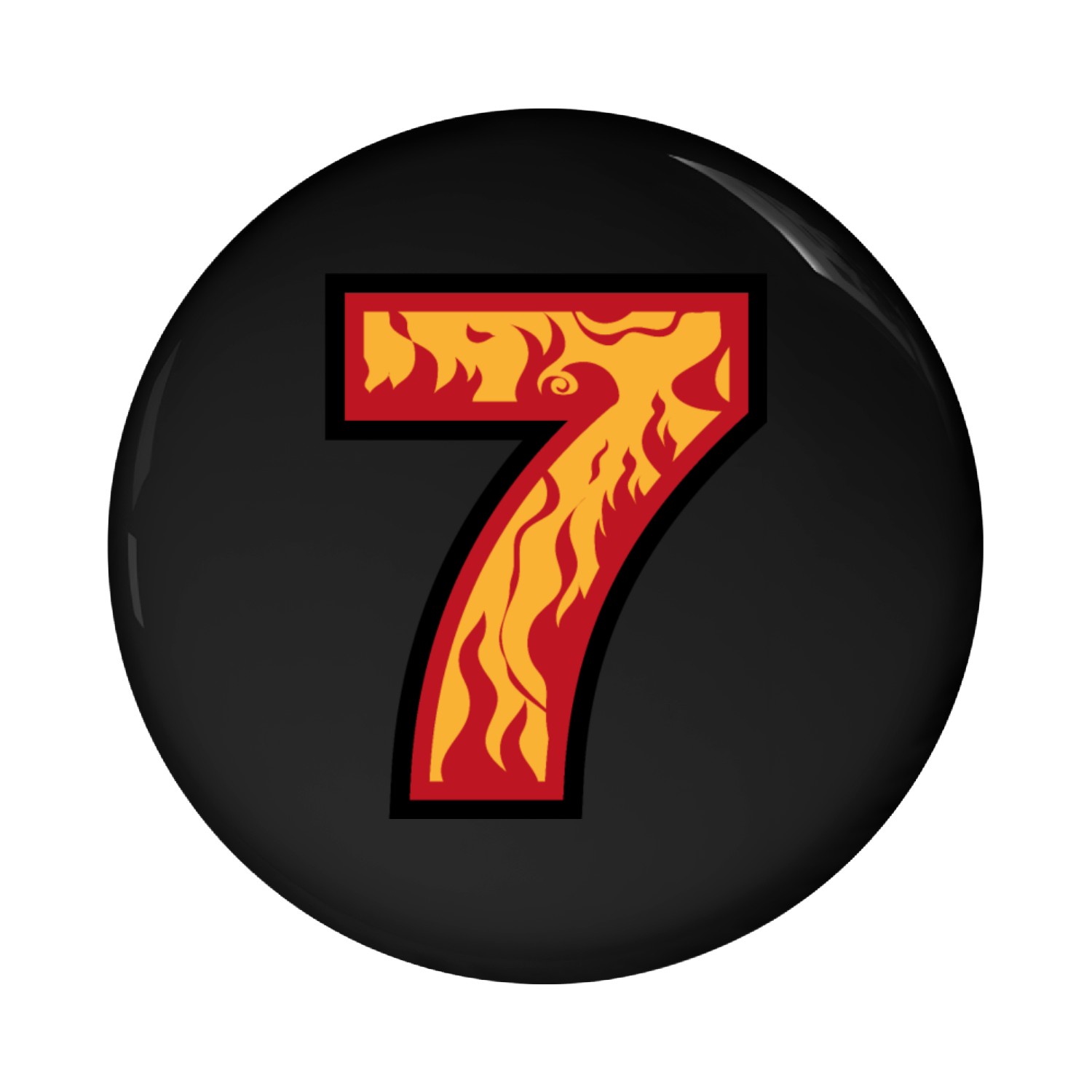 Number 7 with flames - number seven with fire Pin Buttons