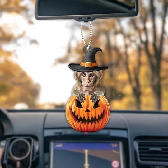 Personalized Monkey Pumpkin Halloween Ornament, Monkey Ornament Gift, Monkey Halloween Ornament, Monkey Car Ornament