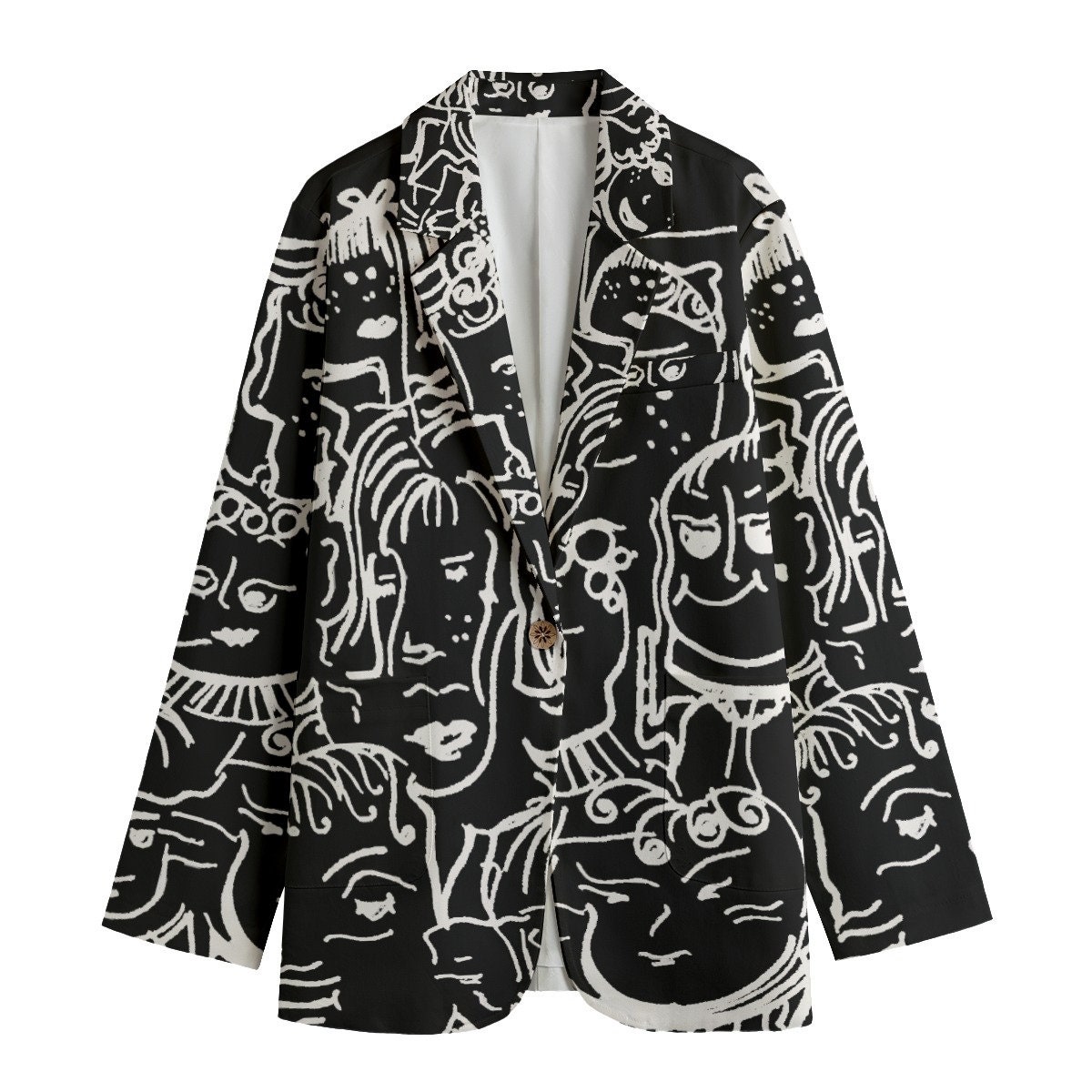 Modern Blazer, Cotton Suit Jacket, Sports Coat, Couture Bohemian Cocktail Art Blazer, Black & White Women's Leisure Blazer, Cotton Blazer
