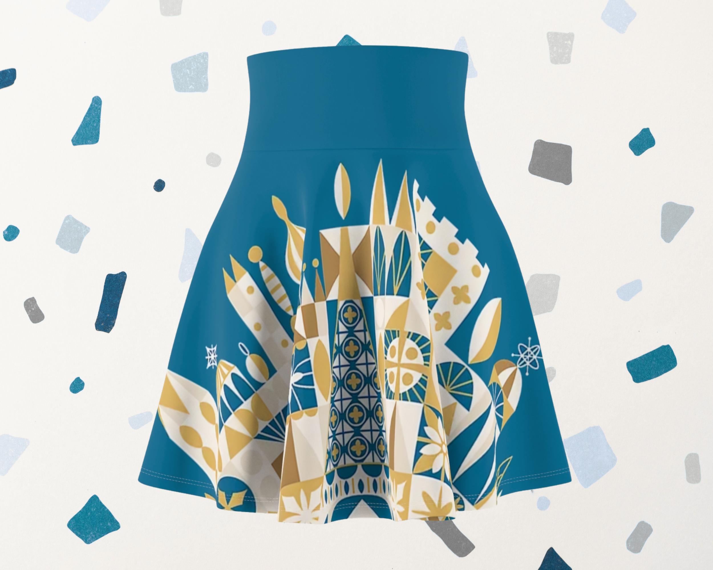 Blue Its A Small World Inspired Running Skirt | Magical Themed Running Skirt | Women's Skater Skirt