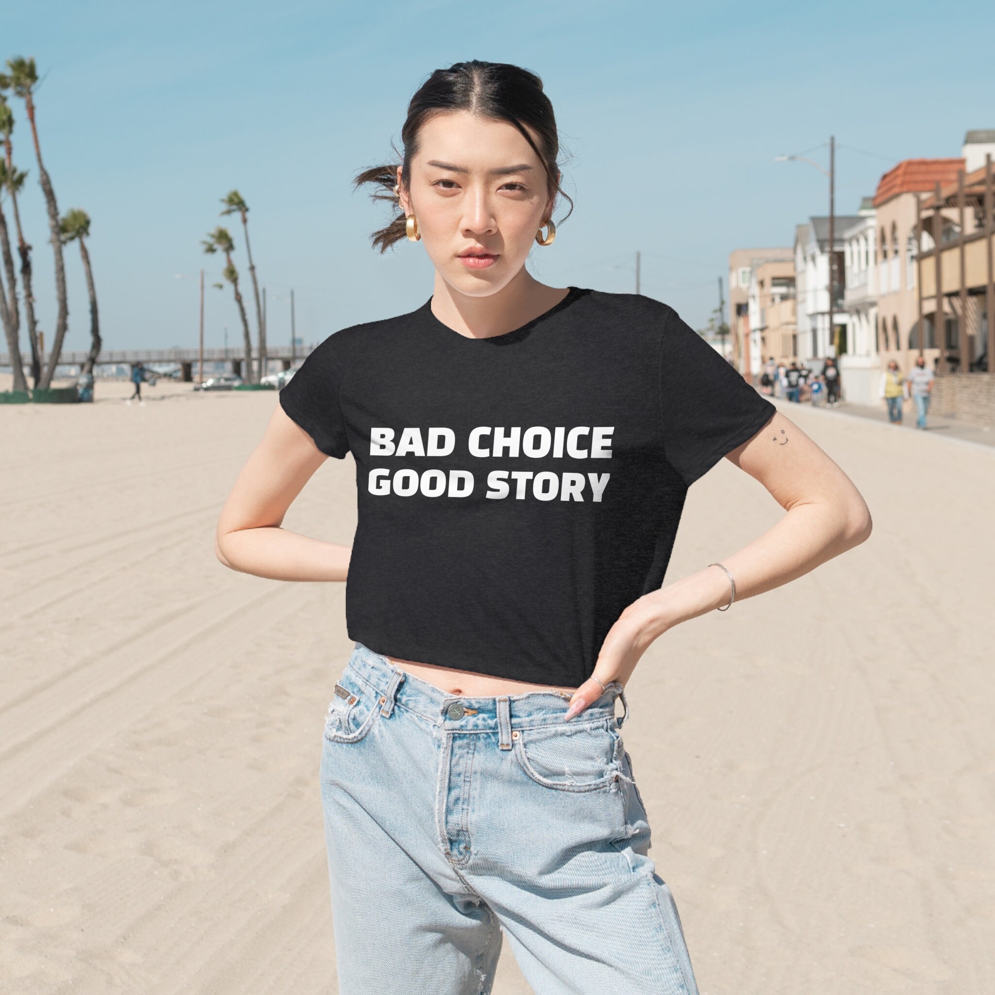 Bad Decision Good Story Tee Women's Festival Clothing Rave Crop Top Underboob Shirt Cropped Summer Tops Rave Top Concert Shirt Gift for Her