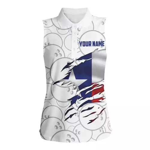 Women Bowling Sleeveless Polo Shirts Custom Texas Flag Bowling Team Bowlers Polo