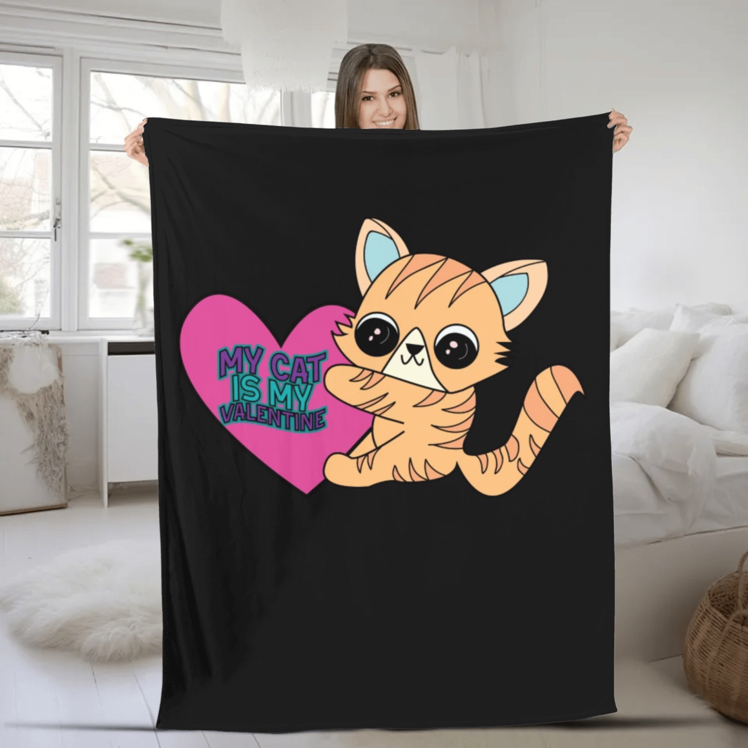 MY CAT IS MY VALENTINE Design Fleece Blankets
