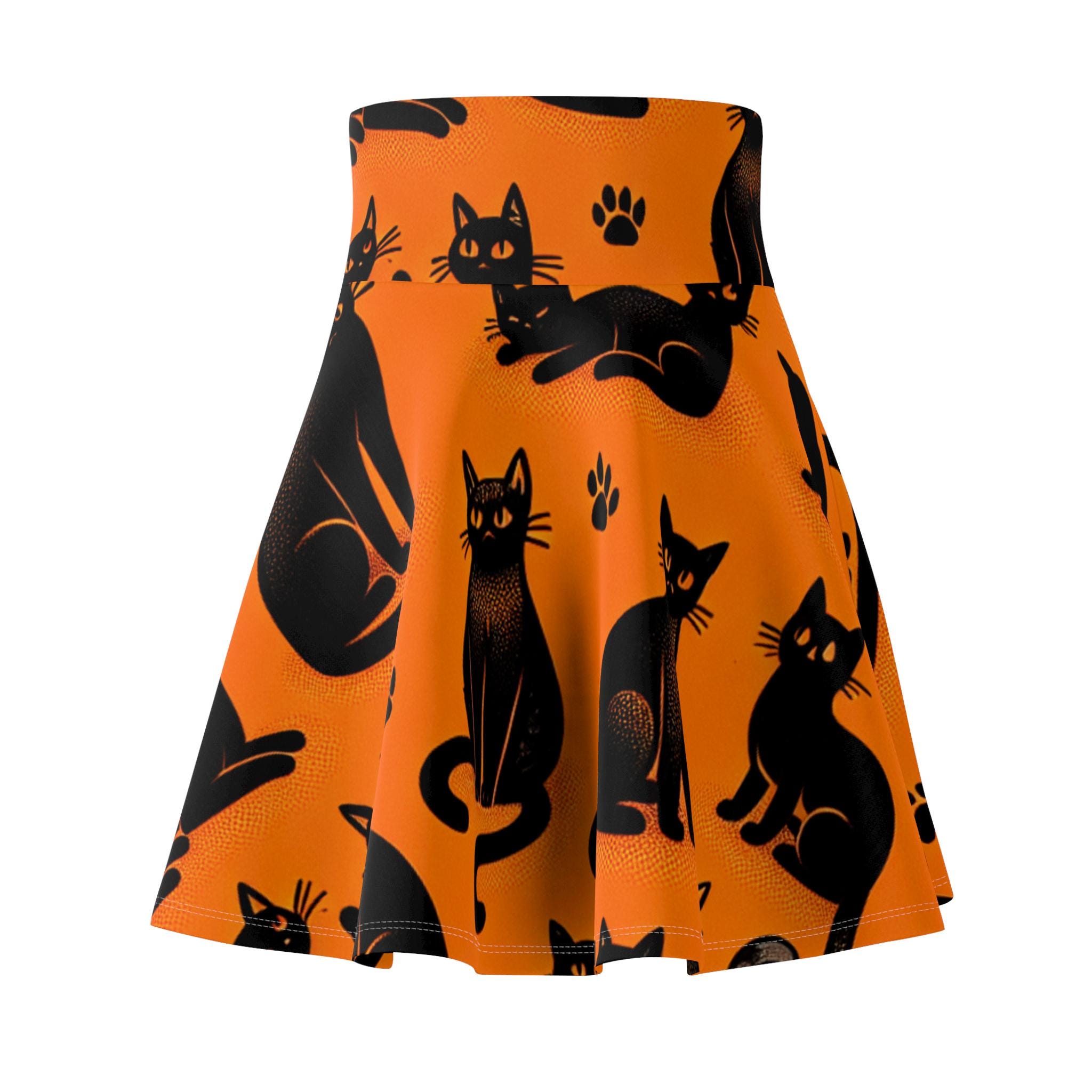 Black Cat Halloween Women's Skater Skirt (AOP)