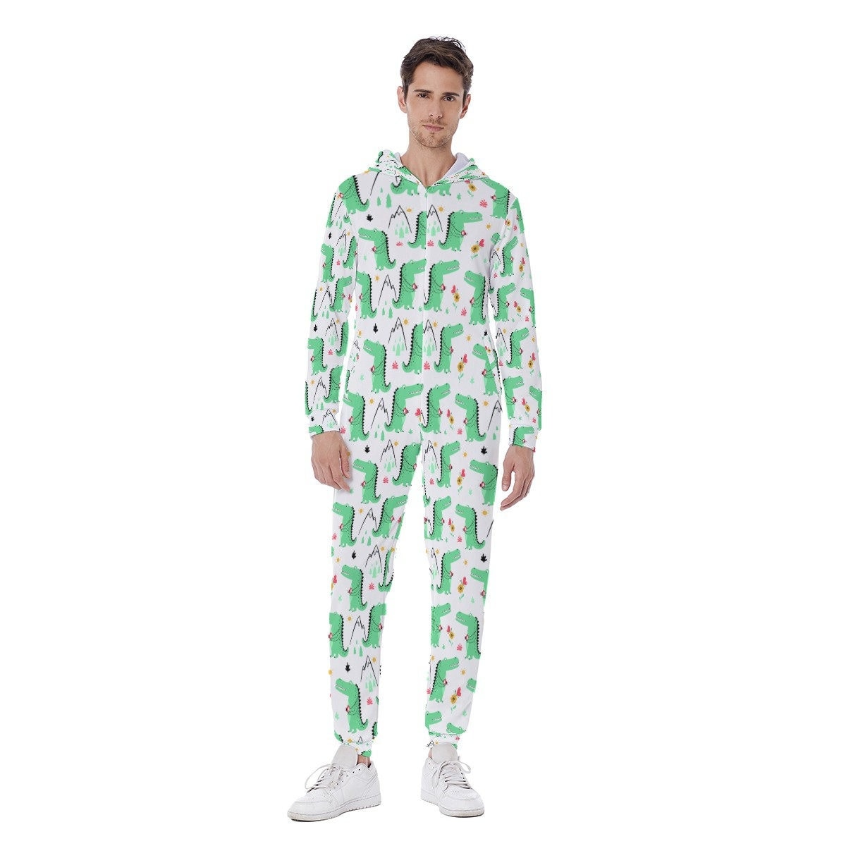 dinosaur Men's Hooded Jumpsuit, Pajamas Winter Warm