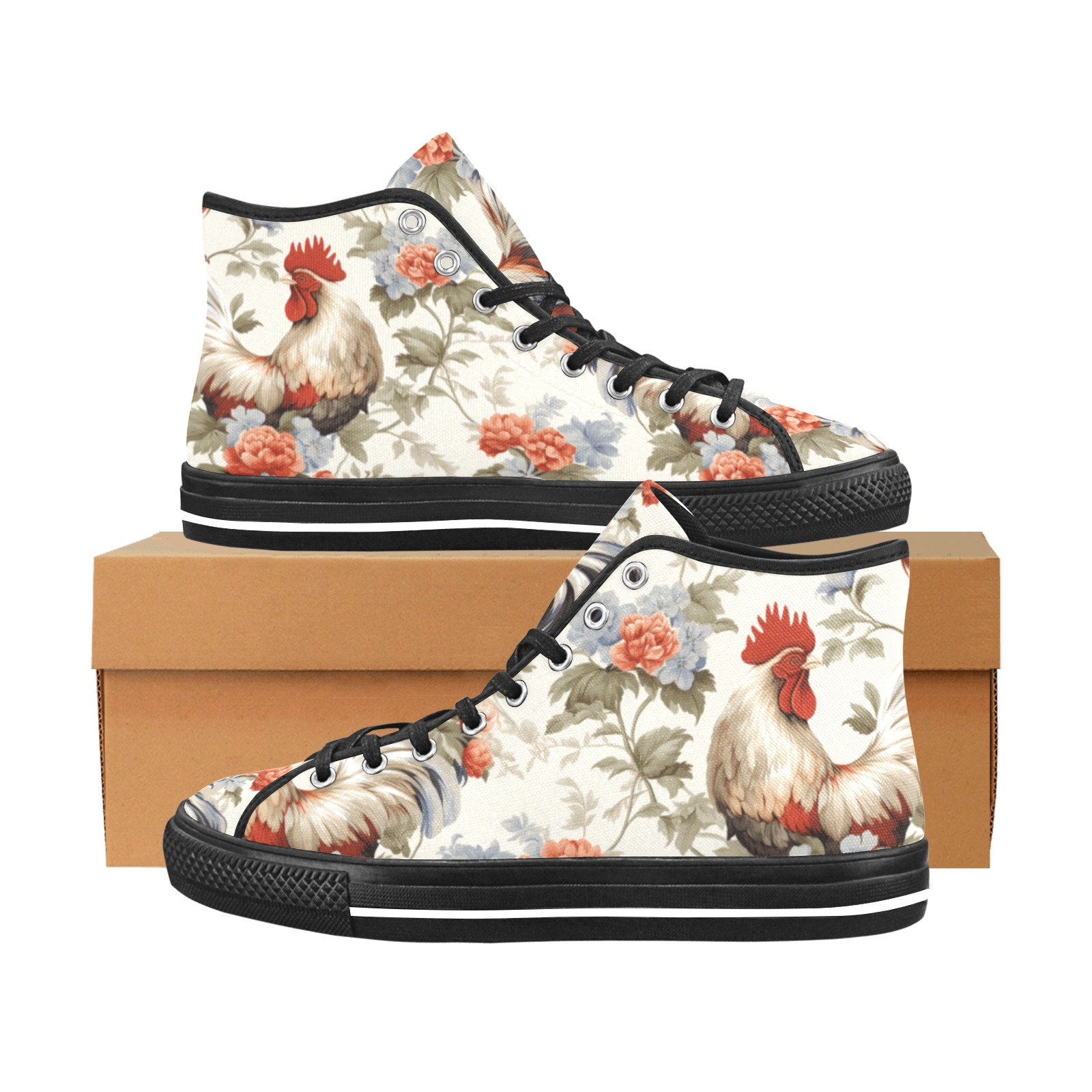 Floral Chicken Rustic Farmhouse High Top Canvas Shoes