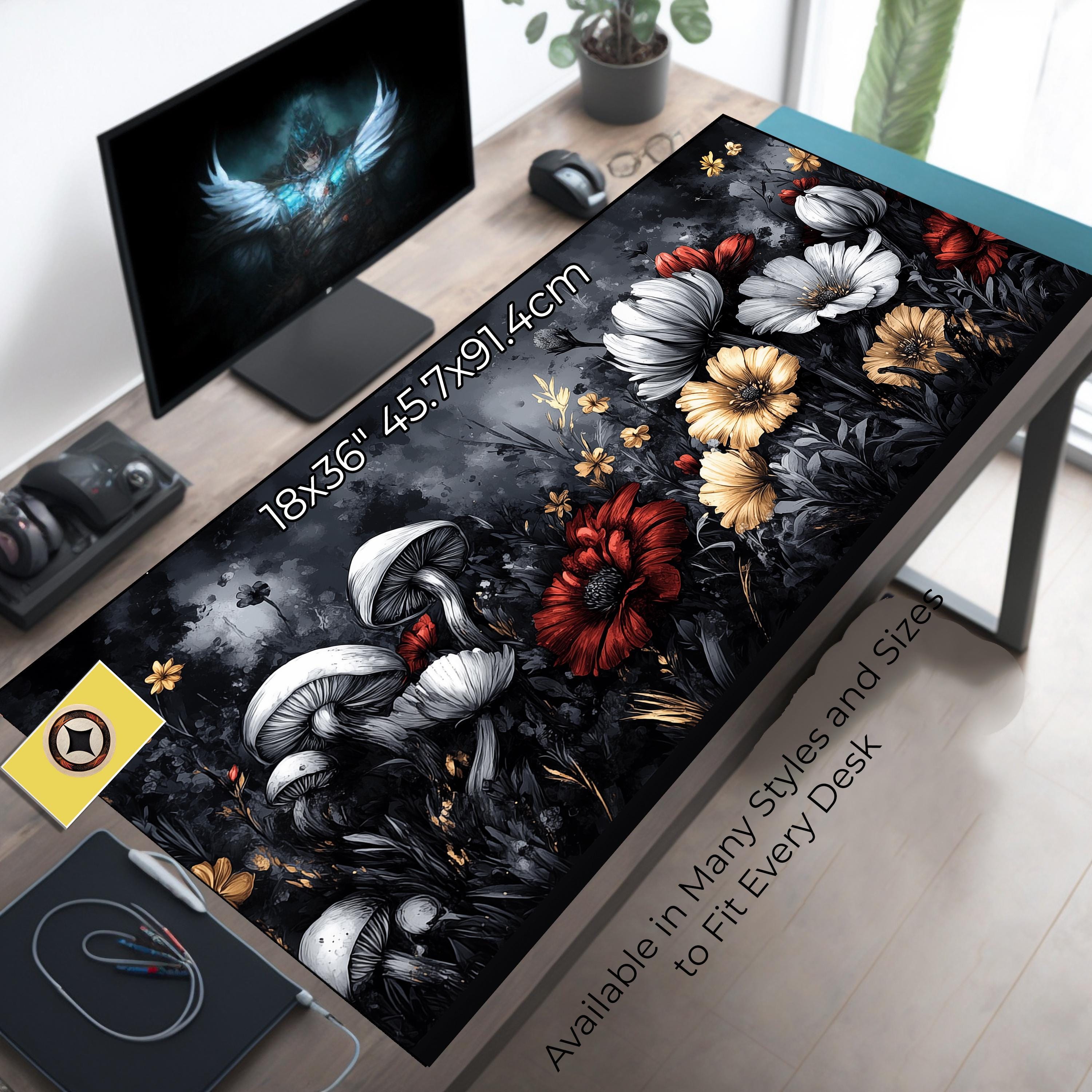 Mystic Dark Wildflowers and Mushrooms Desk Mat