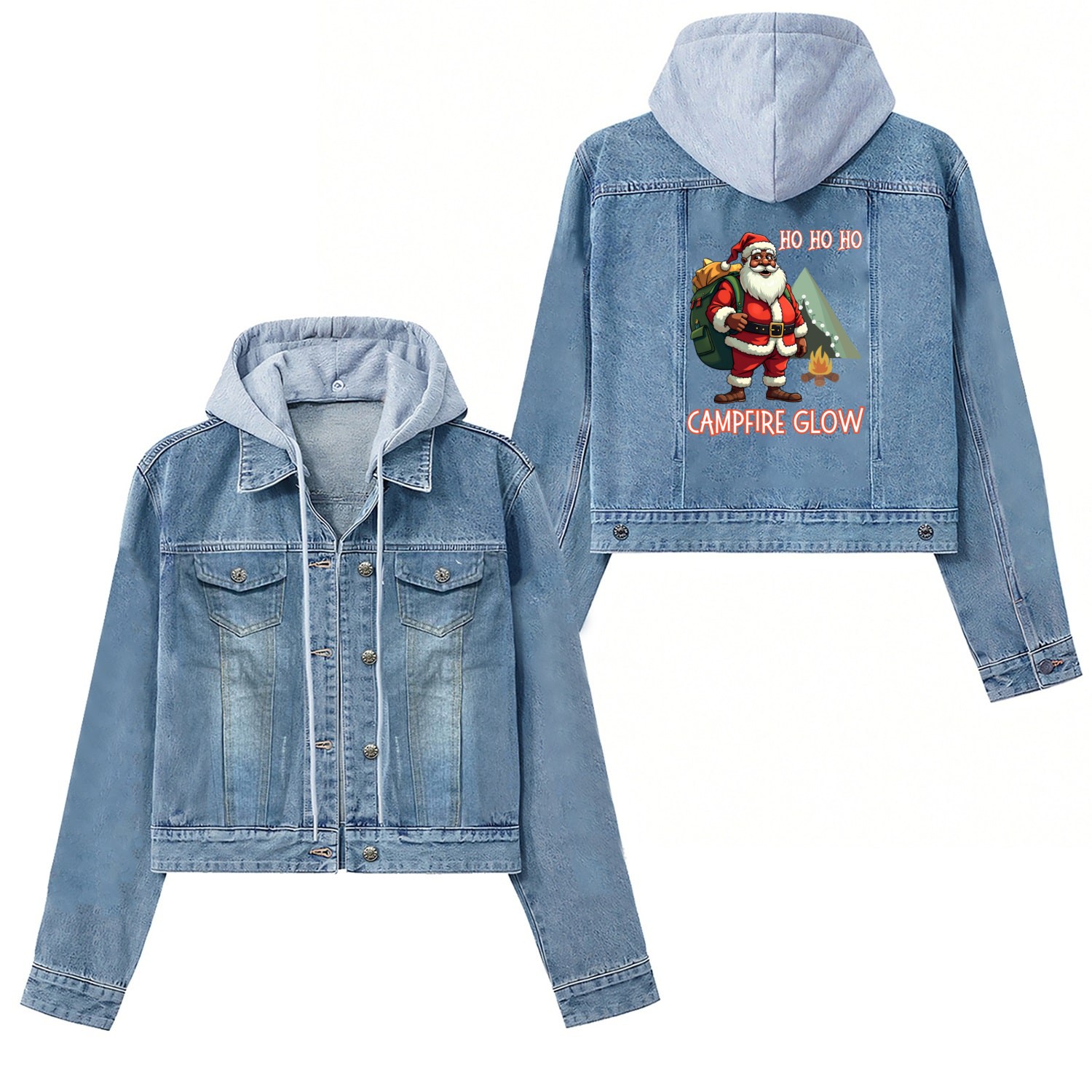 Ho Ho Ho campfire glow. Women's Denim Jackets