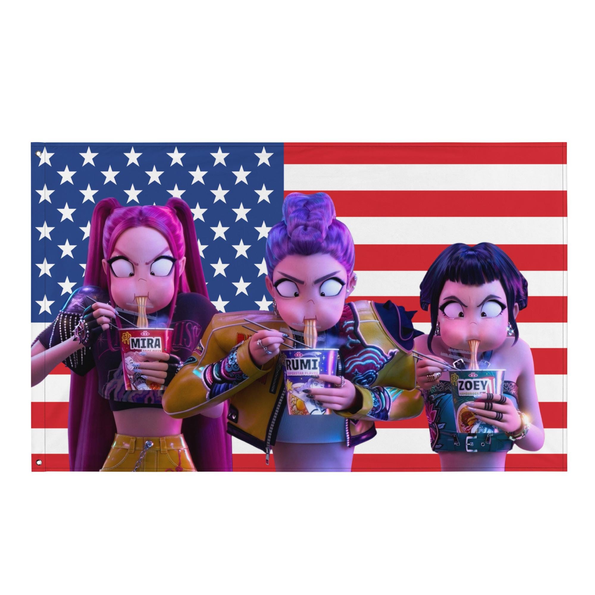 HUNTR/X American Flag KPOP Demon Hunters Banner Rumi Mira Zoey Tapestry