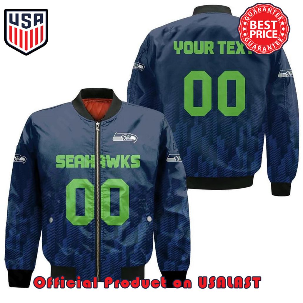 SEATTLE SEAHAWKS BOMBER JACKET 3D PRINTED TEAM LOGO CUSTOM TEXT AND NUMBER