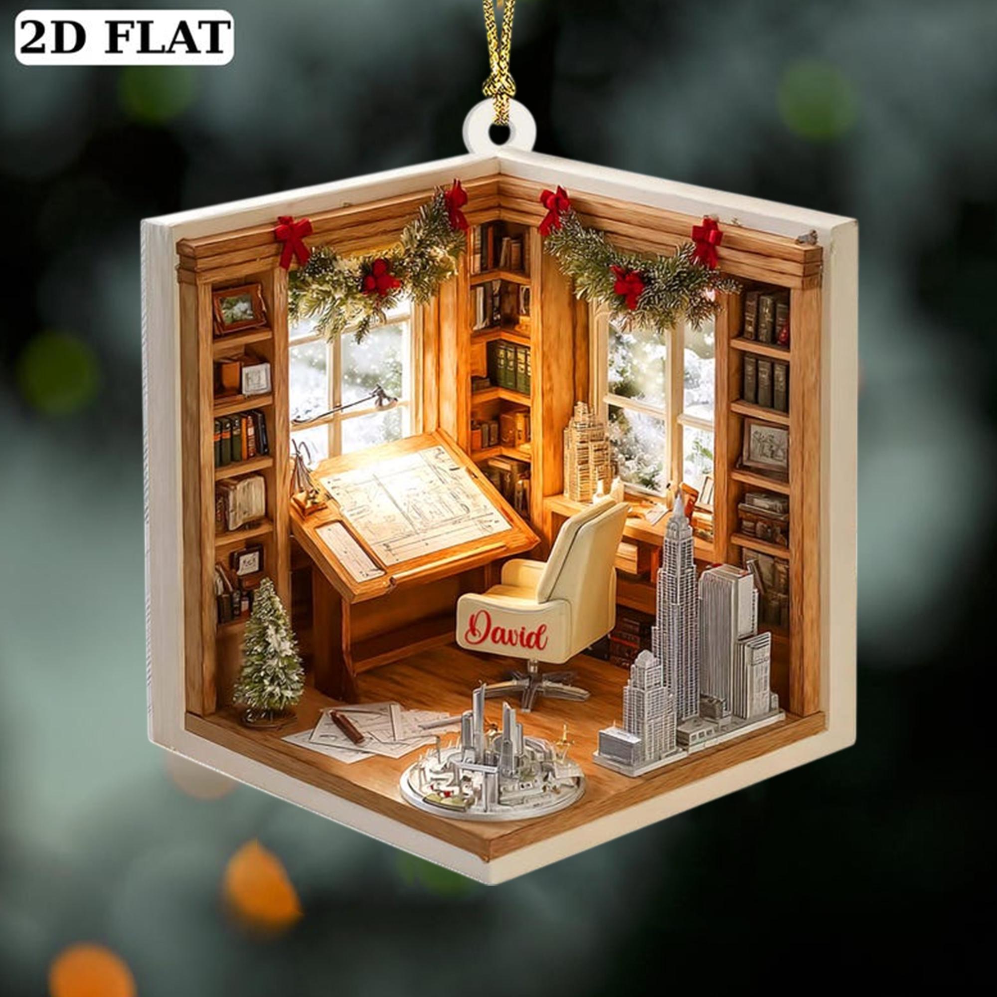 Personalized Architect Office Ornament, Design Flat 2D Christmas Tree Decor, Architecture Holiday Ornament, Gift for Designer or Engineer
