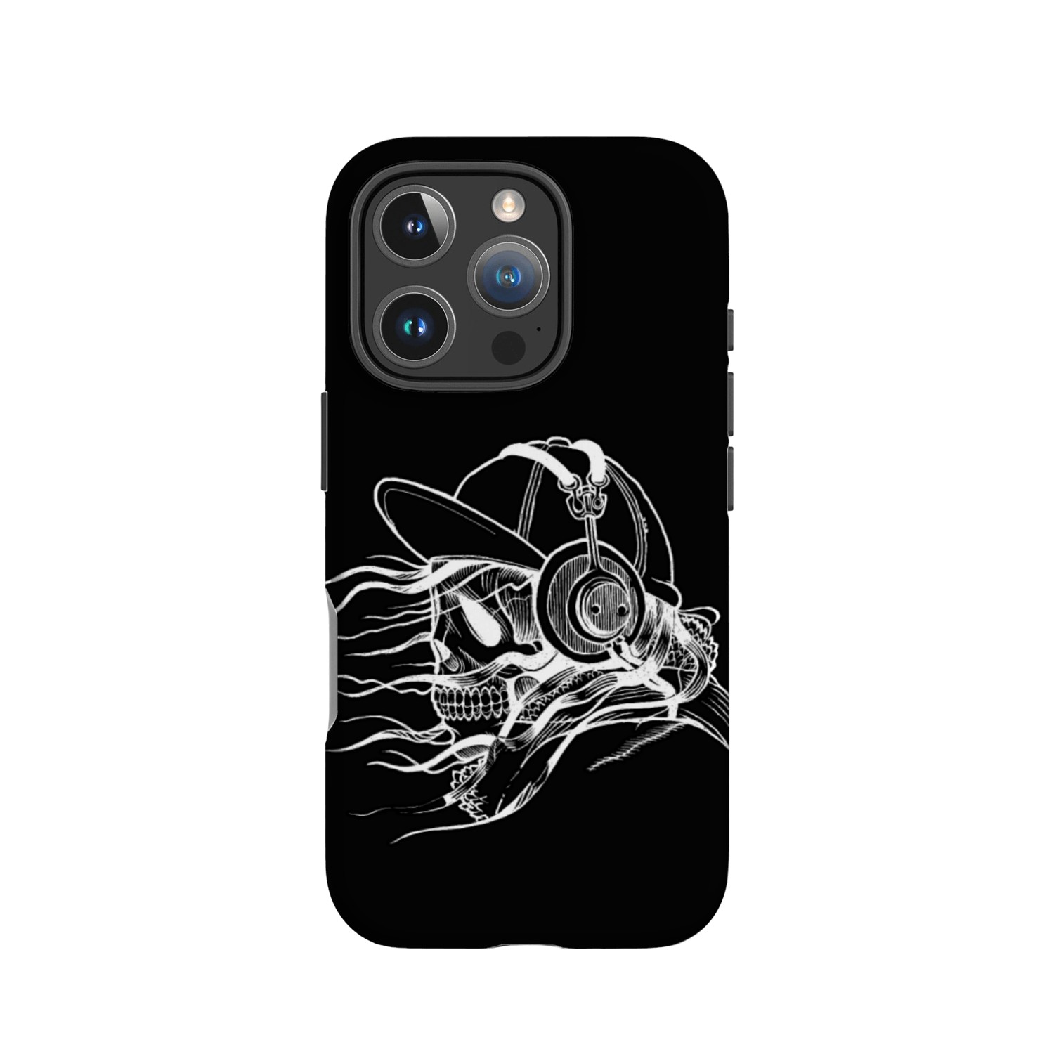 Black and white skull listening to music IPhone Cases