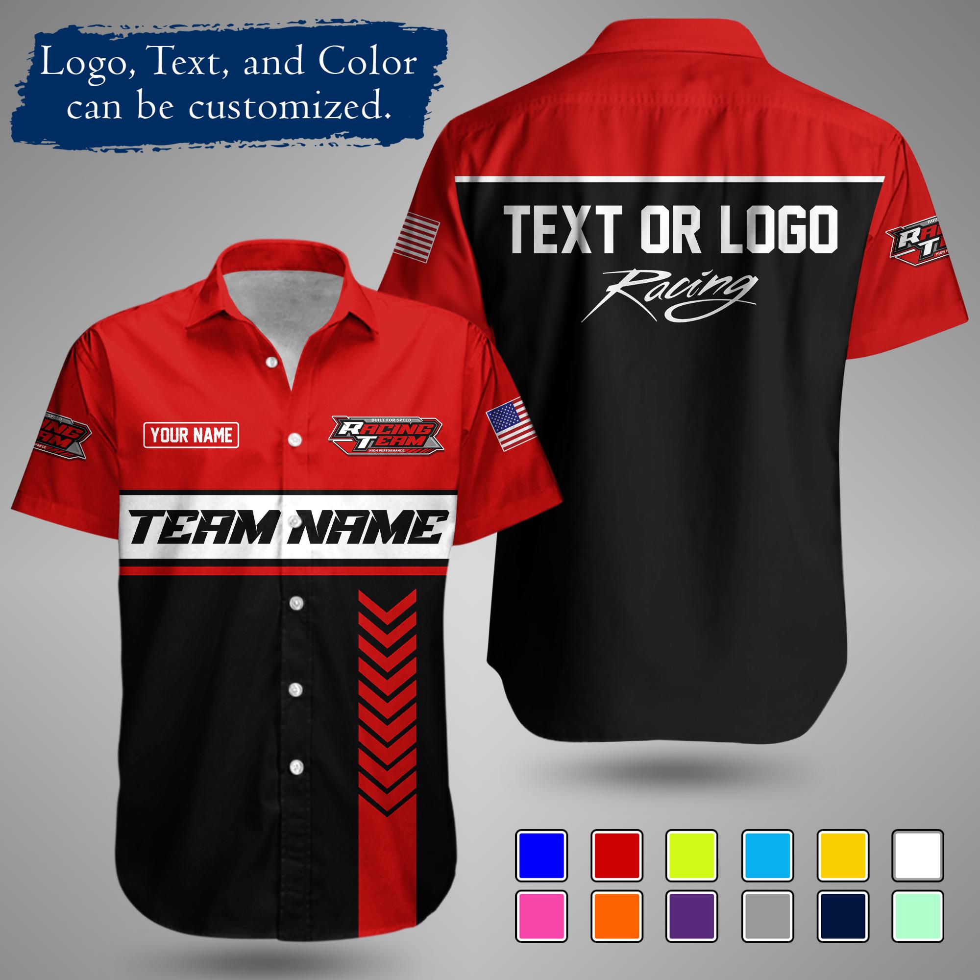 Custom Racing Work Shirt | Personalized Pit Crew Uniform with Name, Logo & Team Text