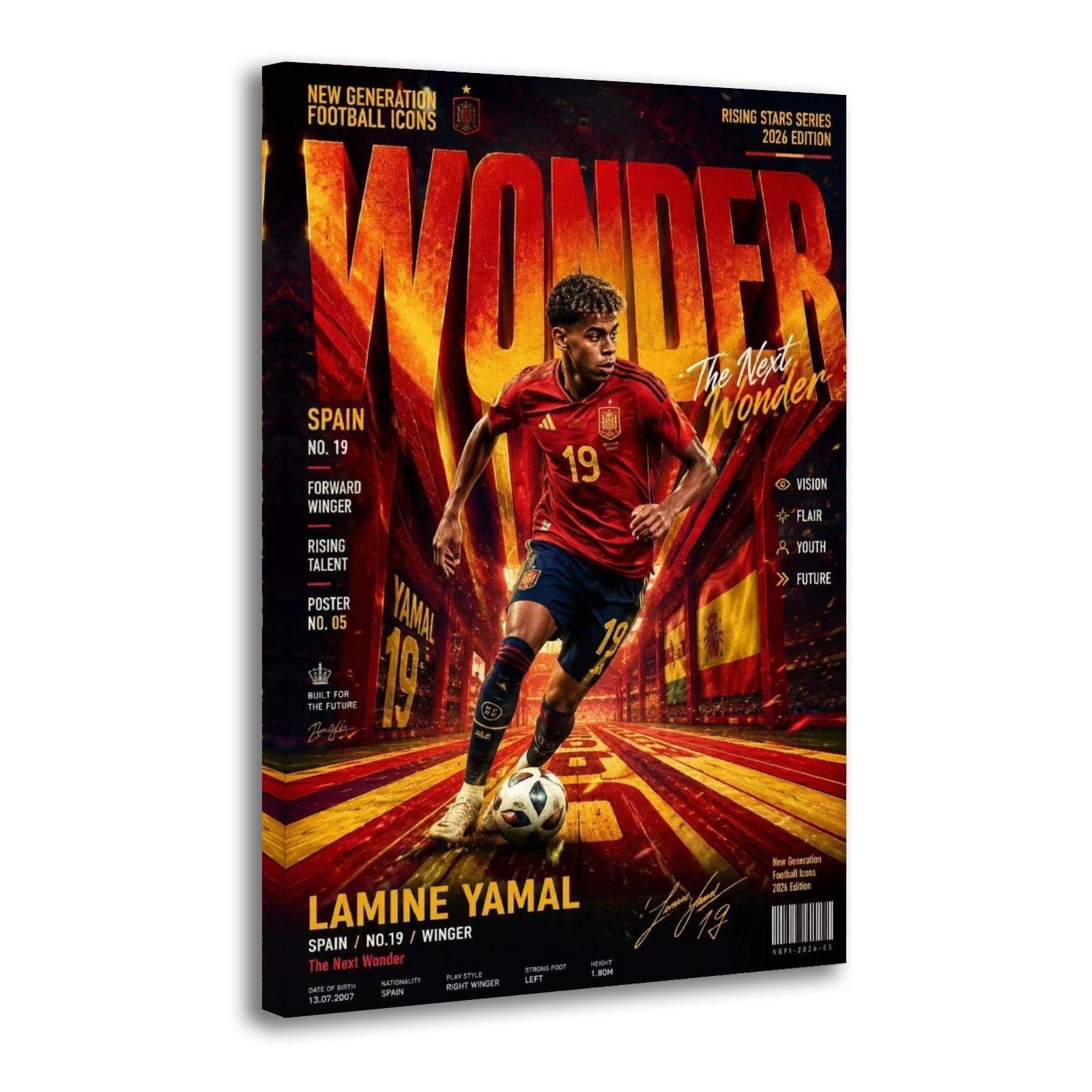 Lamine Yamal Spain National Team No.19 Red Jersey Football Magazine Painting On Canvas Wall Art Poster Picture Print Living Room Walls Decor
