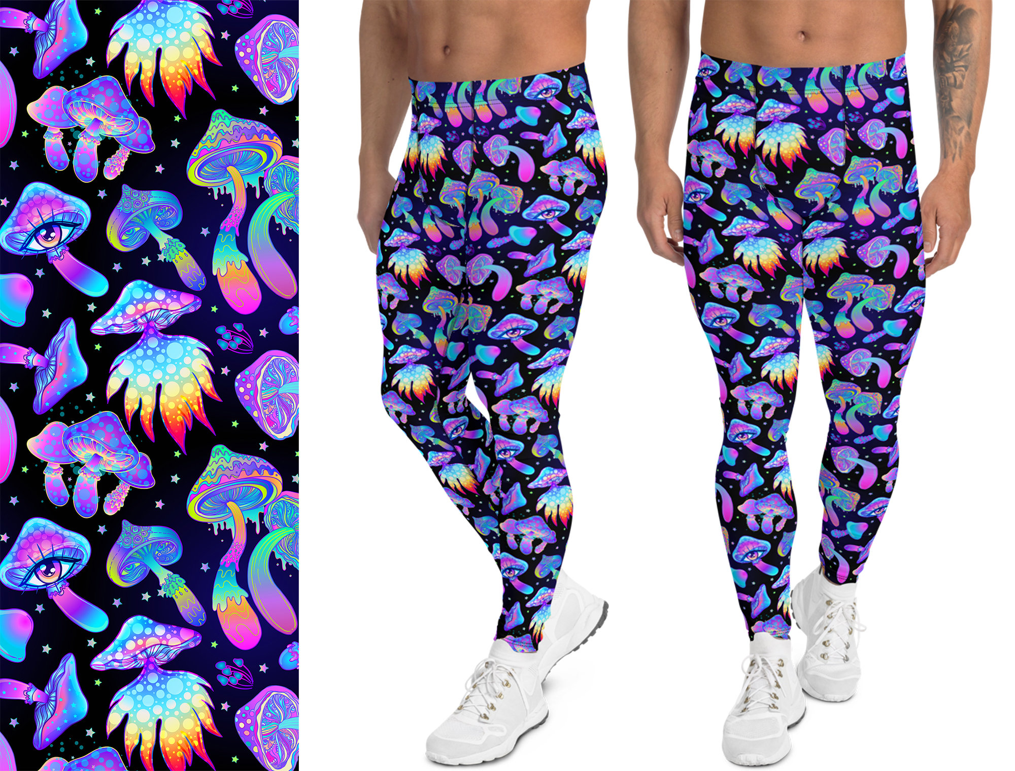 Festival Men's Leggings Meggings Trippy Mushroom Print