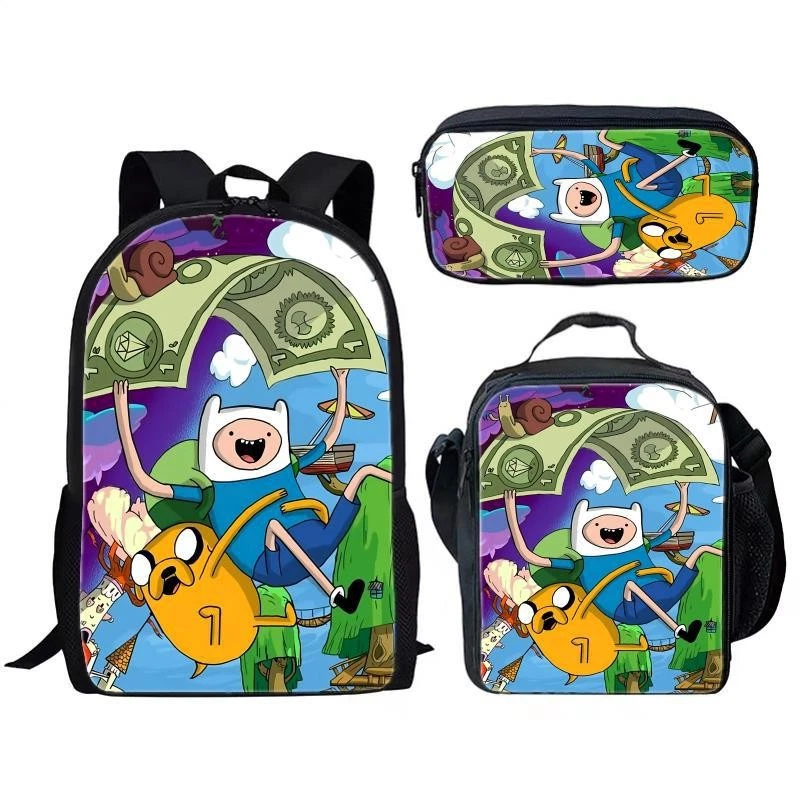 Adventure Time School Backpack Set with Lunch Bag and Pencil Case, Fashion Backpack and Pencil Bag Gift