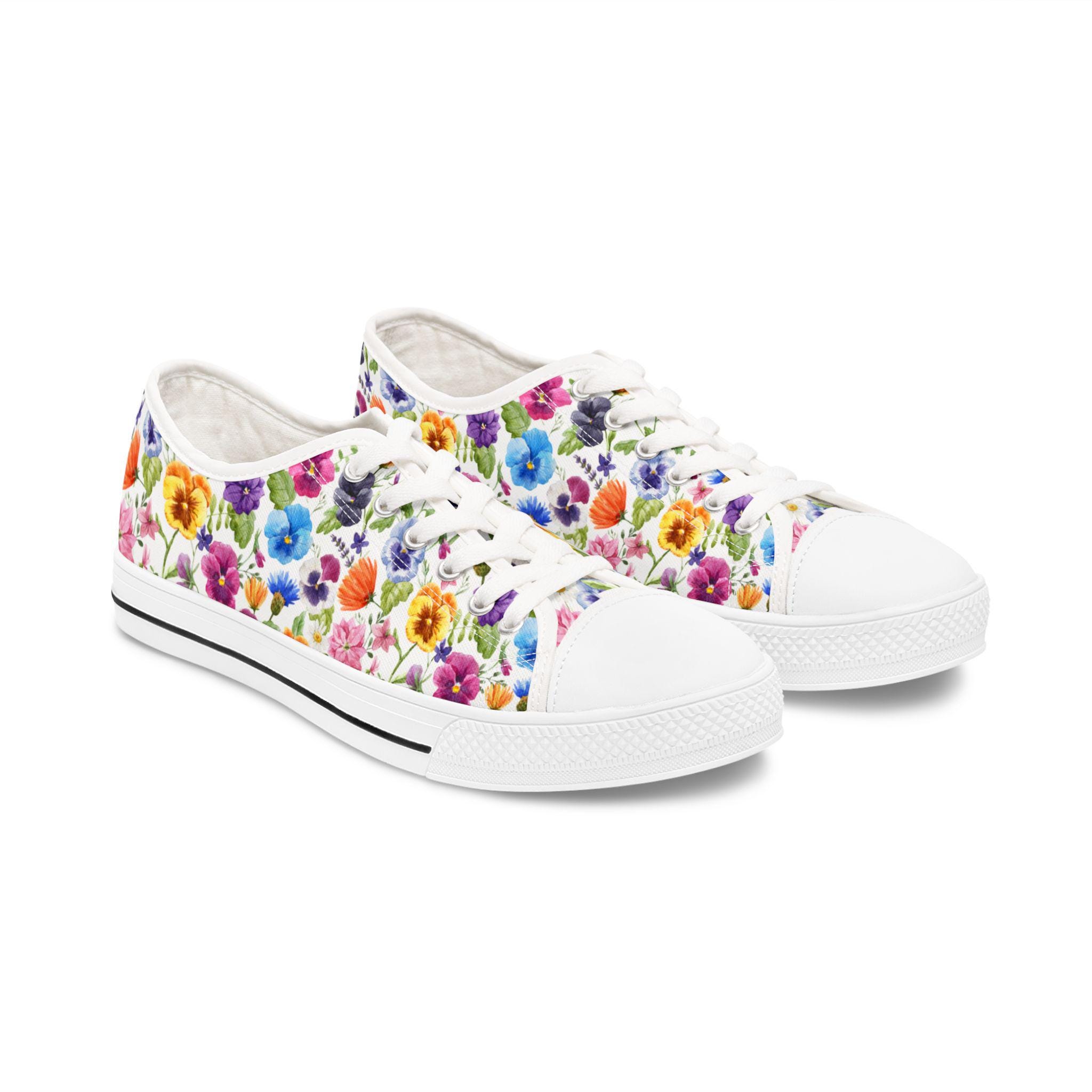 Women's Floral Low Top Sneakers - Colorful Casual Shoes for Spring/Summer