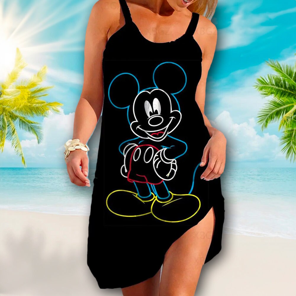 Funny Mouse Beach Dress, Mouse Movie Beach Dress, Mouse Mom Dress, Mouse Dress, Cartoon Movie AOP Sleeveless Beach Dresses