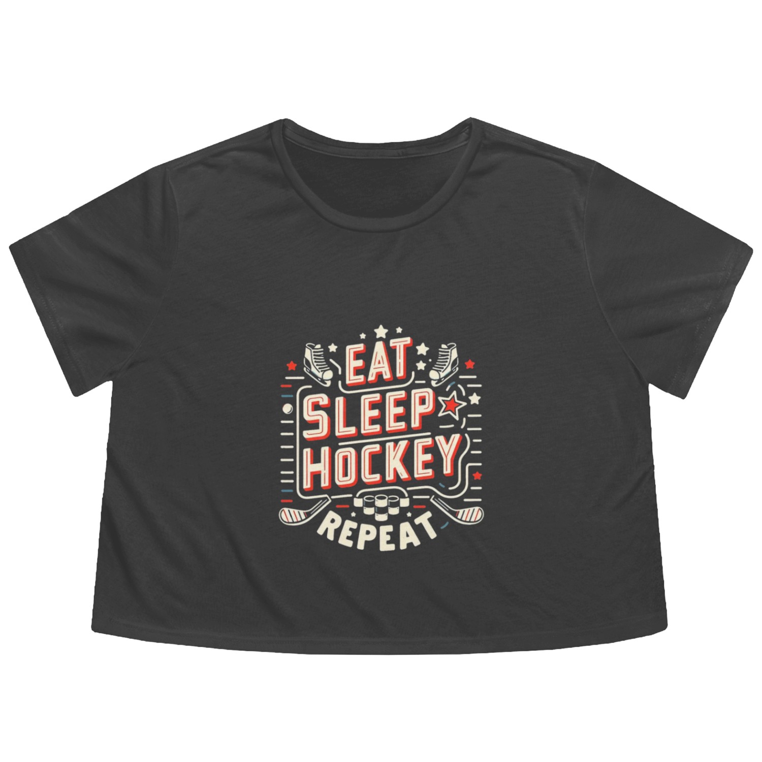 Eat sleep hockey repeat Flowy Cropped Tees