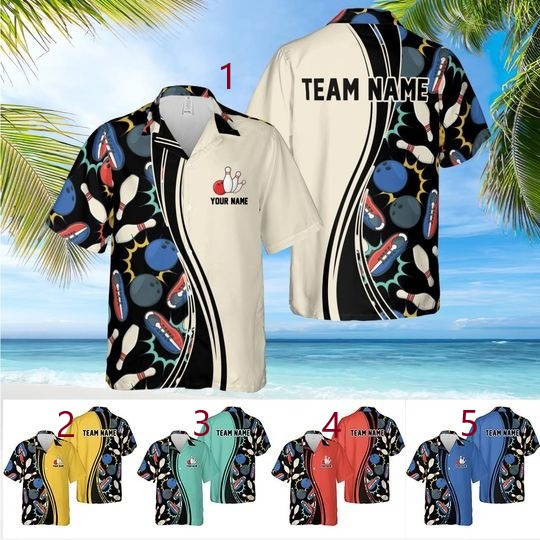 Personalized Bowling Hawaiian Shirt, Custom Name Button Down Shirt, Bowling Team Matching Shirt, Bowler Shirts, Custom Name Retro Bowling