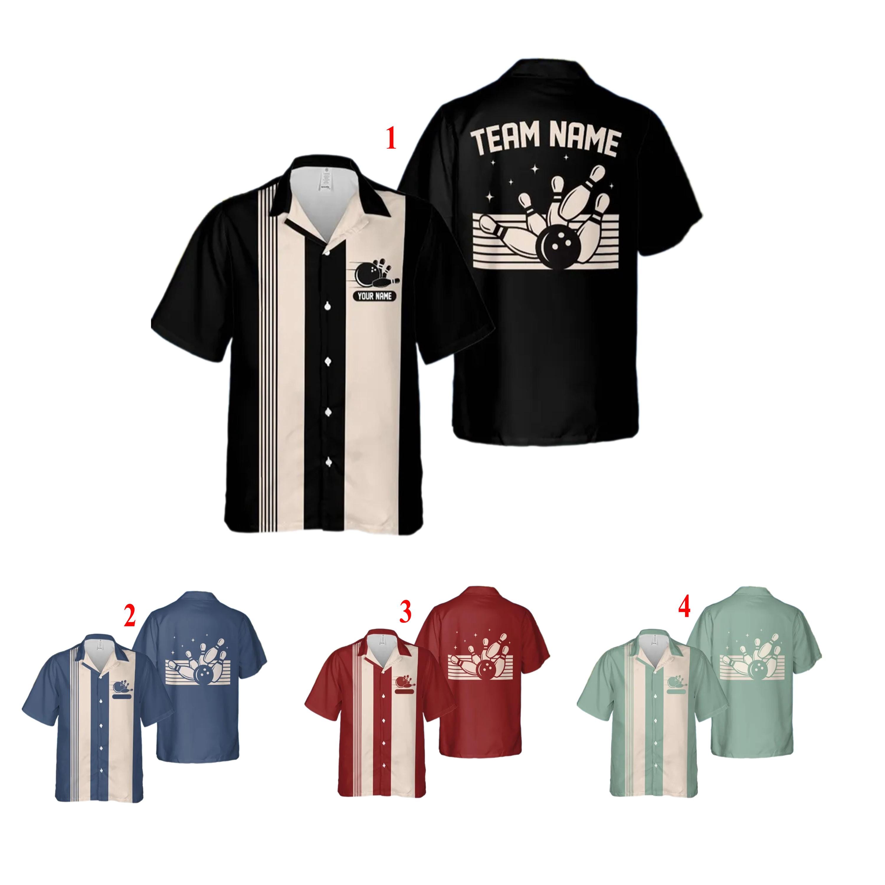 Personalized Retro Bowling Hawaiian Shirt, Custom Name Button Down Shirt, Matching Bowling Team Shirt, Bowling Lover Gift, Bowler Shirts