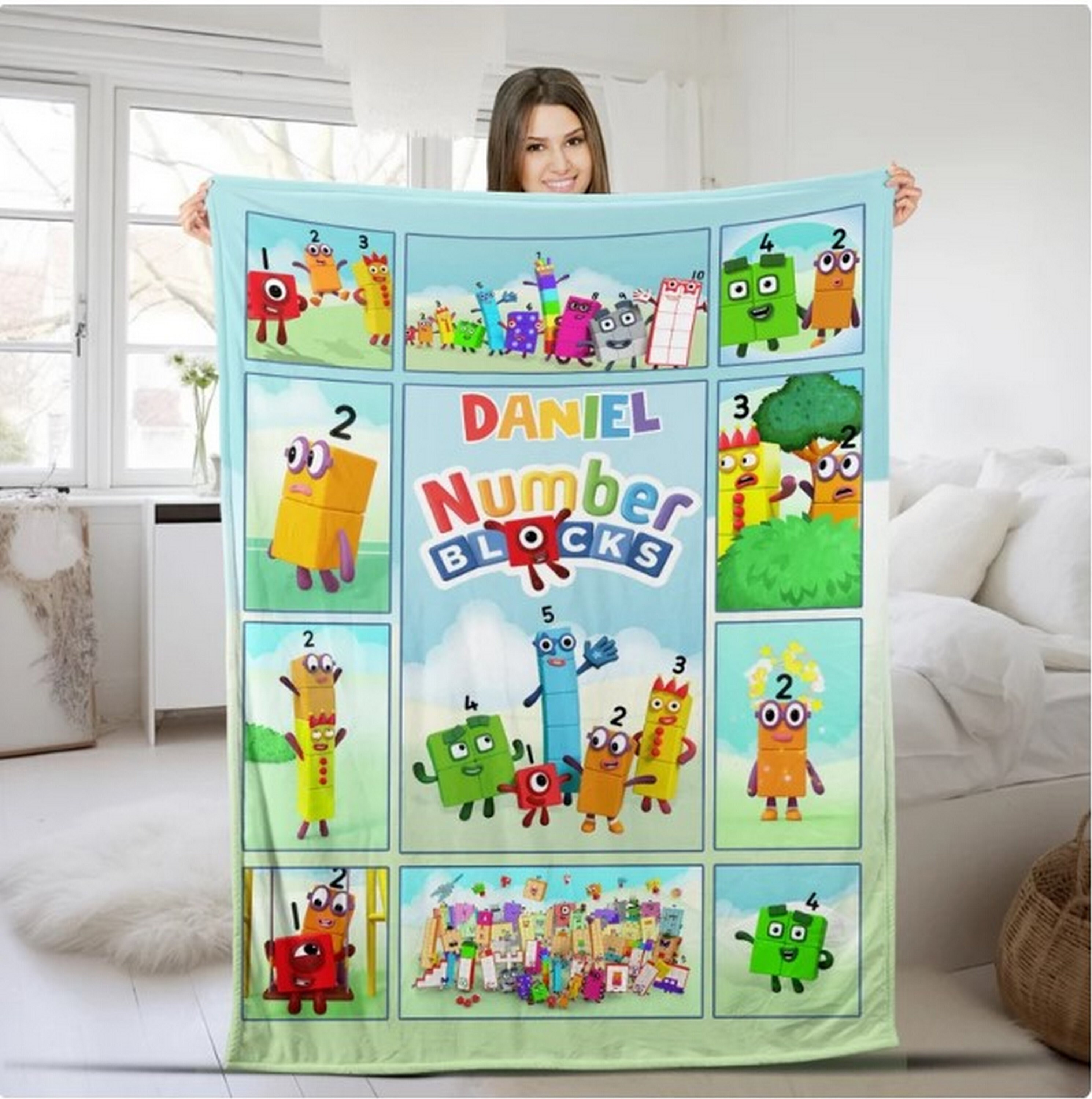 Personalized Numberblocks Quilt Blanket, Numberblocks Blanket, Numberblocks Kids Songs Birthday Gifts, Birthday Gifts For Kids