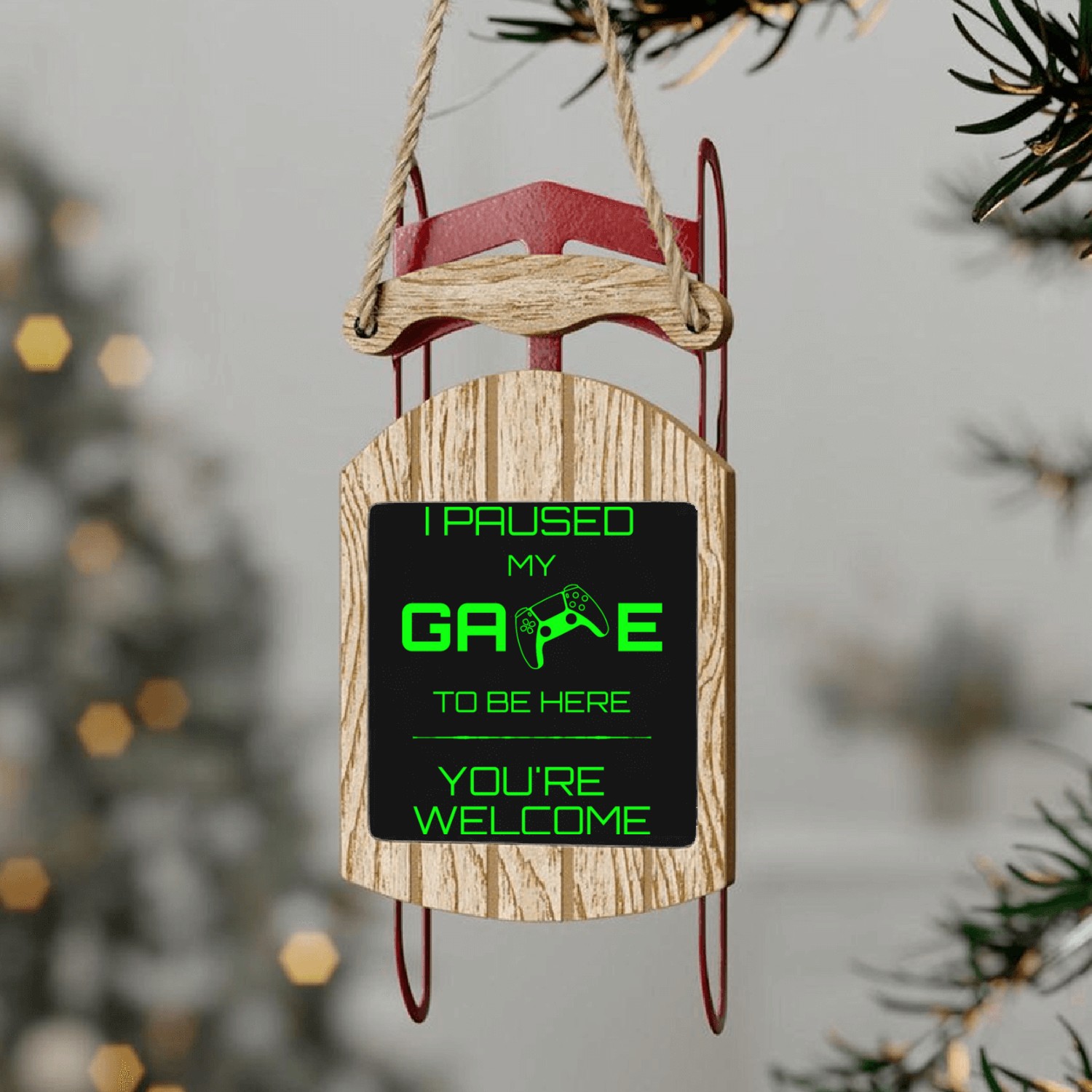 I paused my game - lime Sled Ornaments