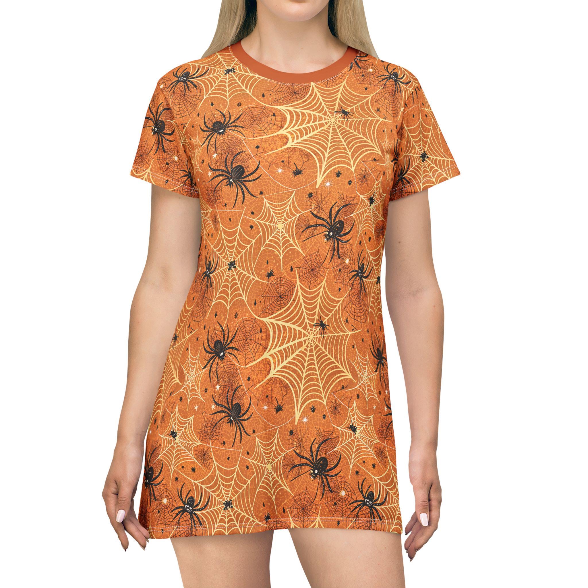 Halloween Spider T-Shirt Dress, Spooky Fall Costume for Women