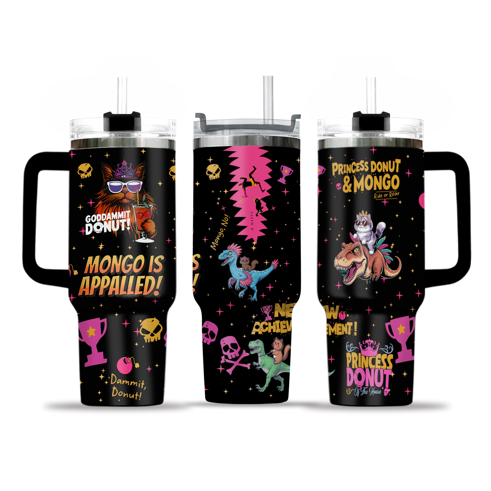 Princess Donut And Mongo 40oz Tumbler with Handle, Dungeon Crawler Carl Stainless Tumbler, Fantasy Book Drinkware Tumbler, Bookish Tumbler