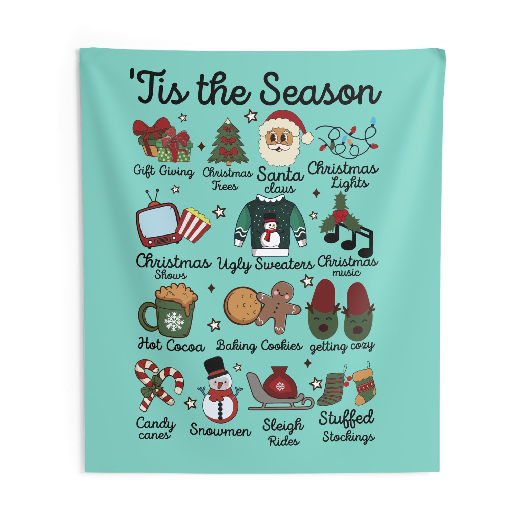 Christmas Tapestry, Retro Holiday Decor Wall Hanging, Festive Season Dorm Room Decoration, Vintage Xmas Wall Art, Tis the Season Banner,