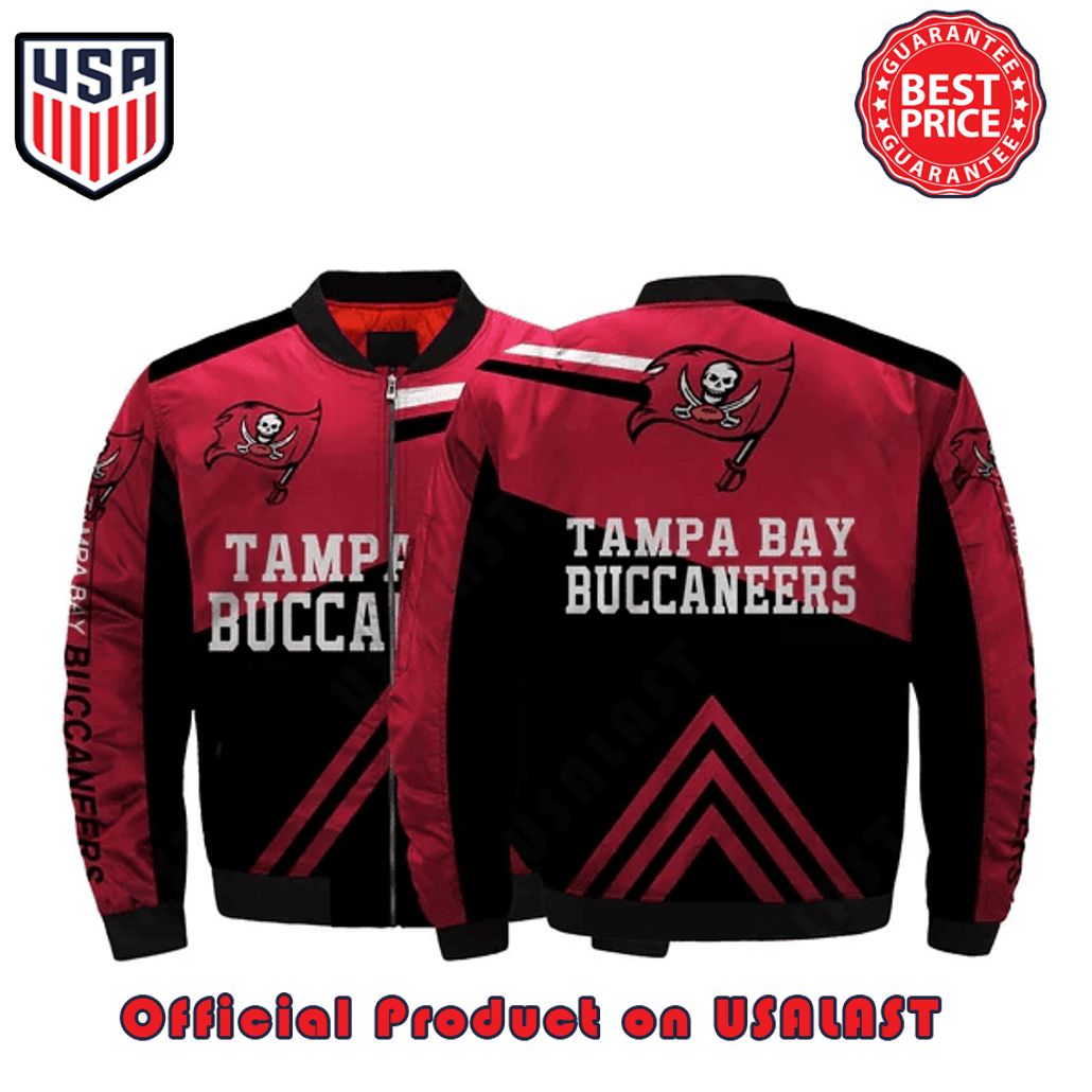 TAMPA BAY BUCCANEERS TEAM LOGO PATTERN BOMBER JACKET – BLACK AND RED