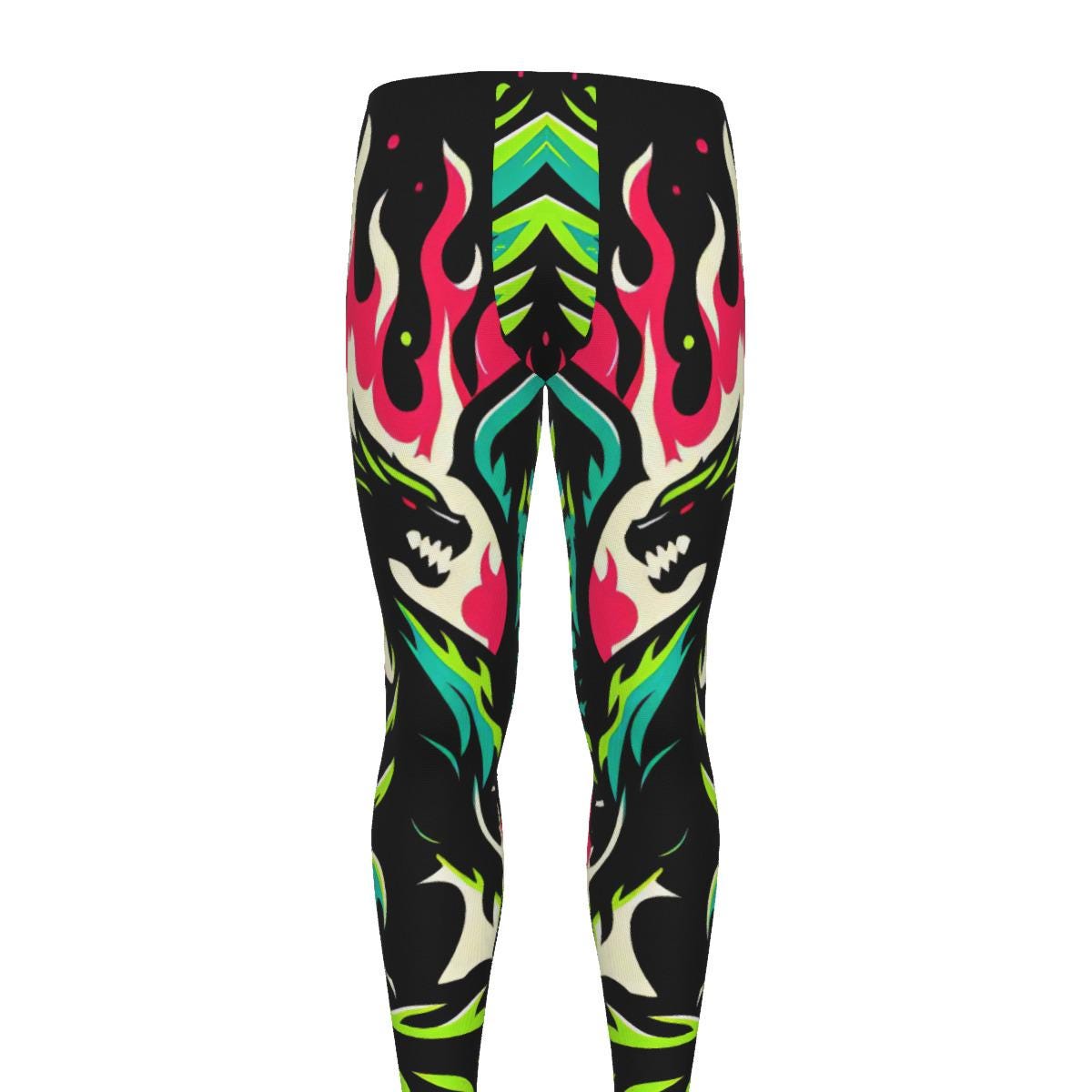 Flaming Neon Dragon Leggings Martial Arts Athletic Combat Fitness Gym Running Training Exercise Workout Running Wrestling MMA Cycling Tights