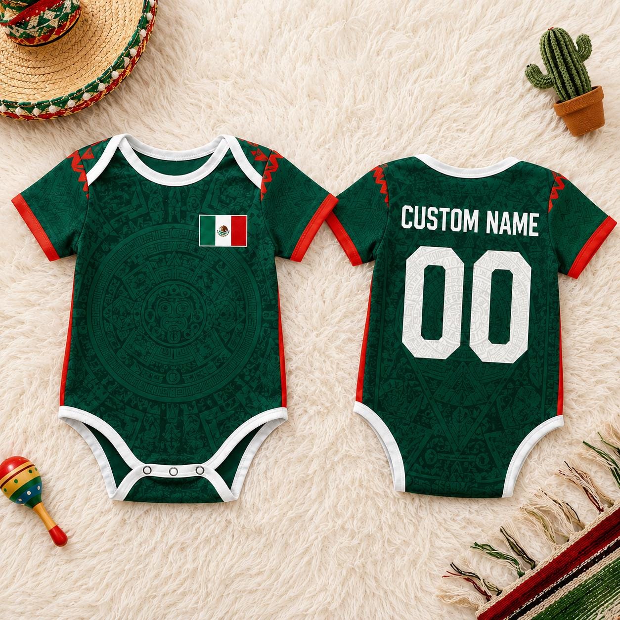 Personalized Mexico Baby Bodysuit, Soccer Fan Onesie, Mexico Team Infant Jersey, Custom Name and Number Romper