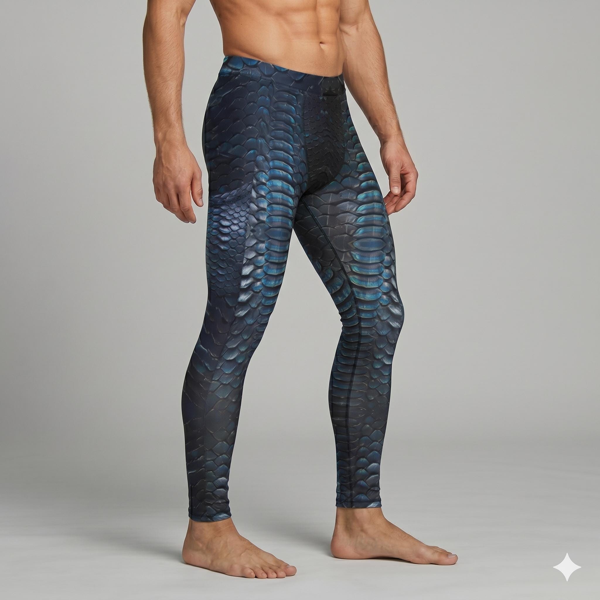 Blue Snakeskin Mens Yoga Shorts Leggings Meggings Athletic Training Running Martial Arts Wrestling Activewear Snake Pattern 3D Compression