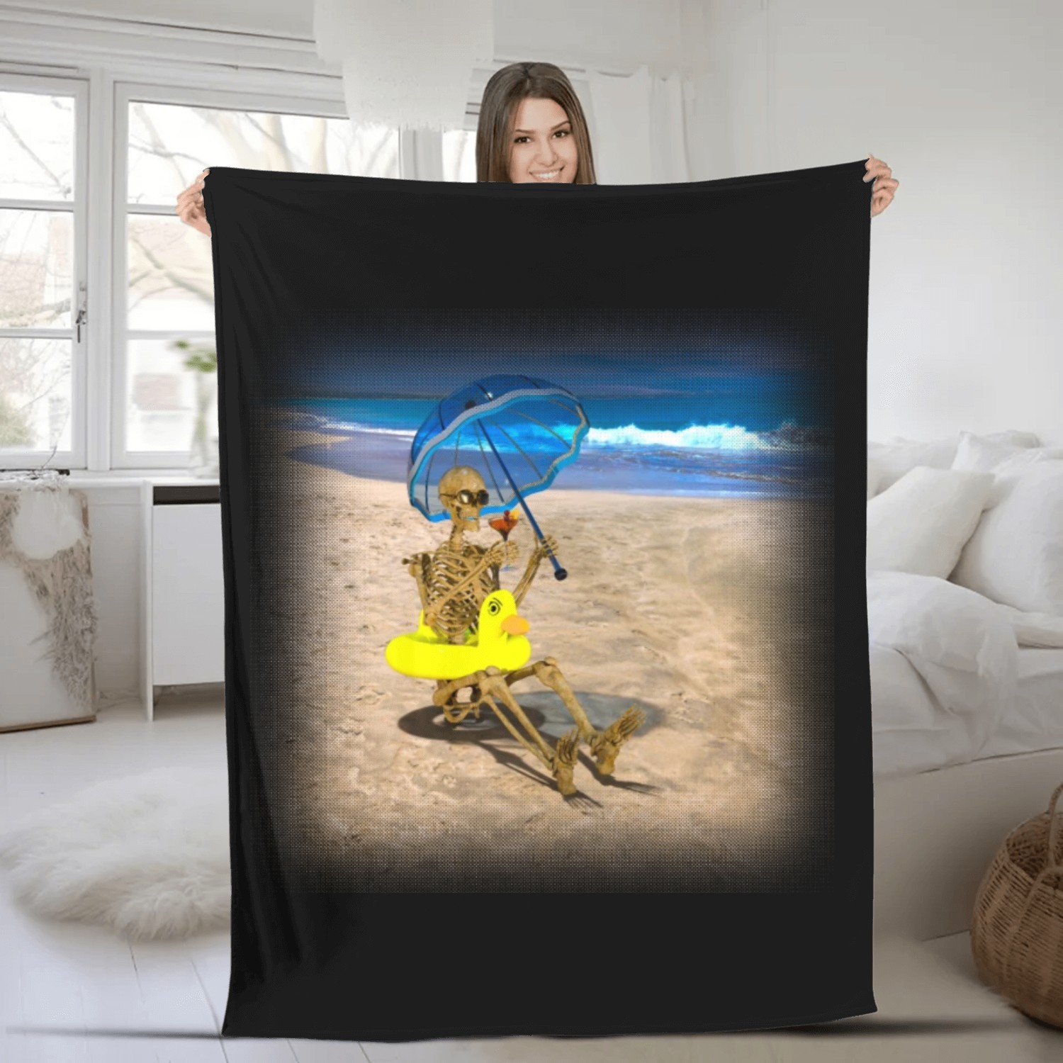 Grim reaper with his favorite cocktail on the Fleece Blankets