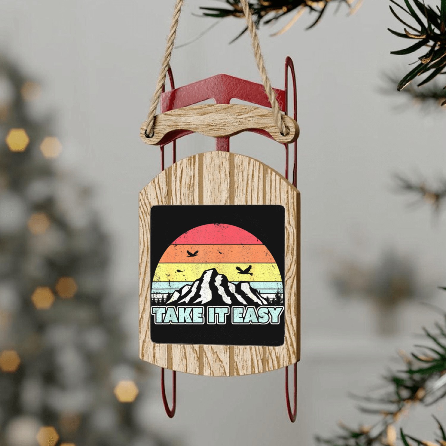 Take It Easy Sled Ornaments Retro Style Outdoors Camping