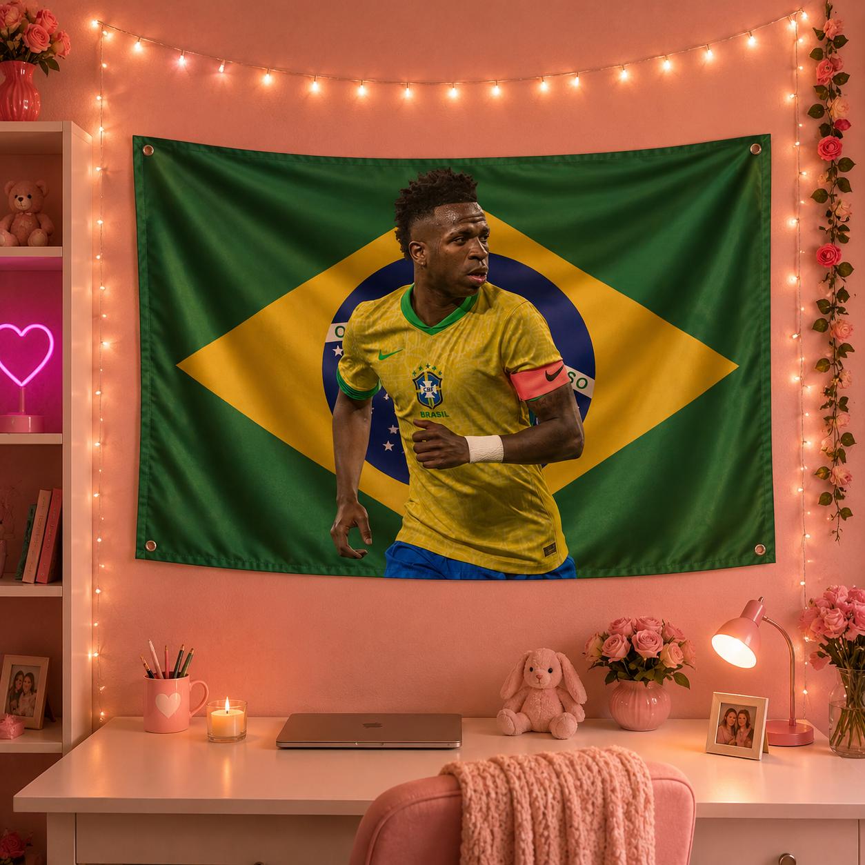 Vincius Jnior Brazil Flag | Brazil Soccer Star Tapestry | Brazilian Football Fan Wall Decor | World Cup 2026 flag