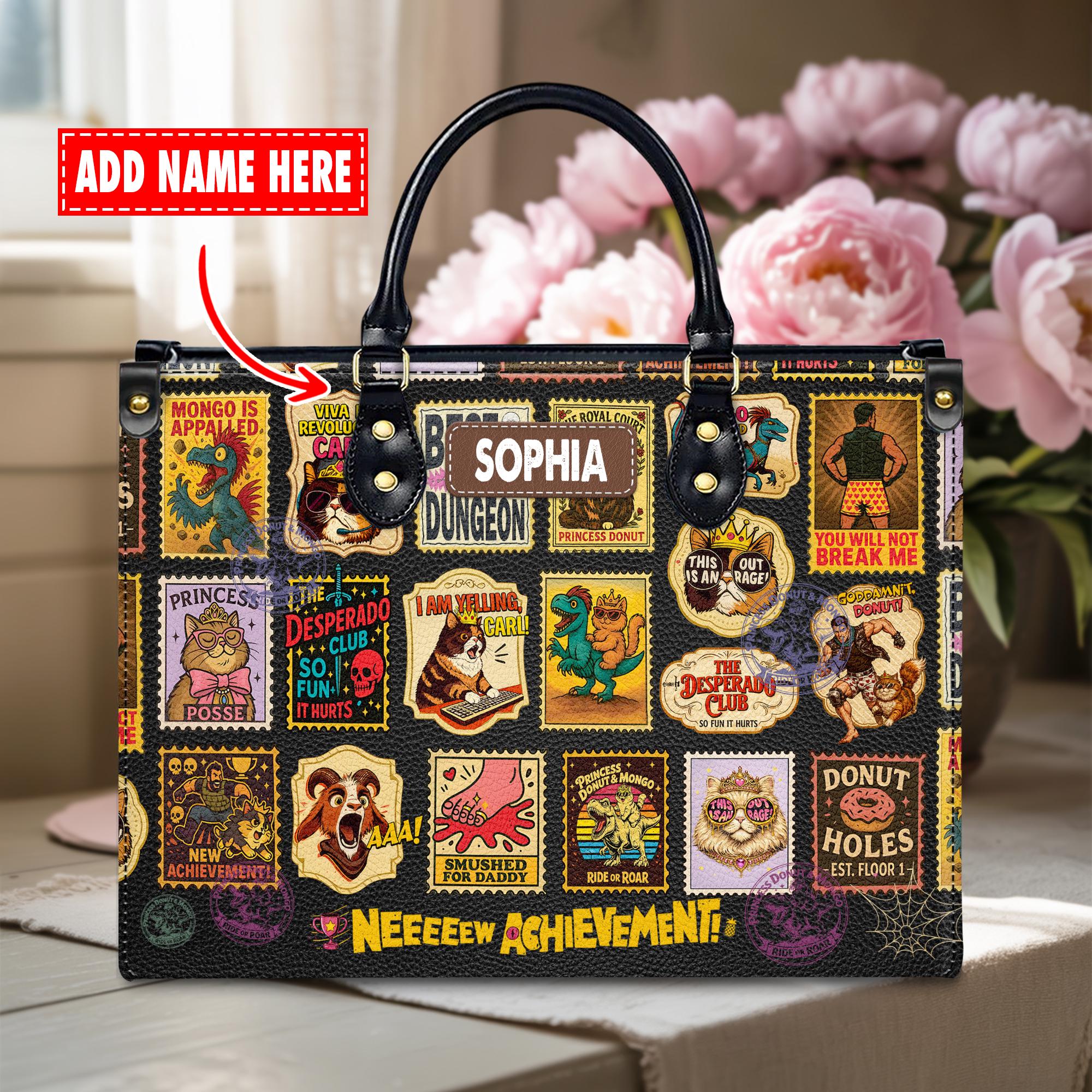 Personalized Outrage Leather Handbag with Custom Name, Dungeon Crawler Carl Bag, Book Lovers Gift