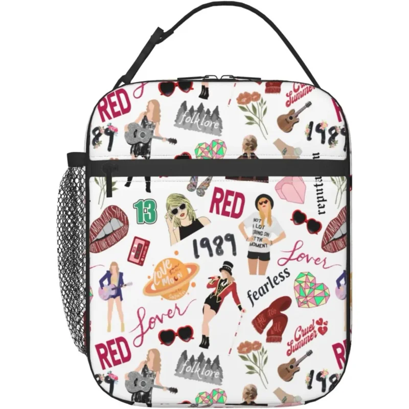 Insulated Reusable Easy-to-Clean Kids Lunch Bag with Red Lips Design