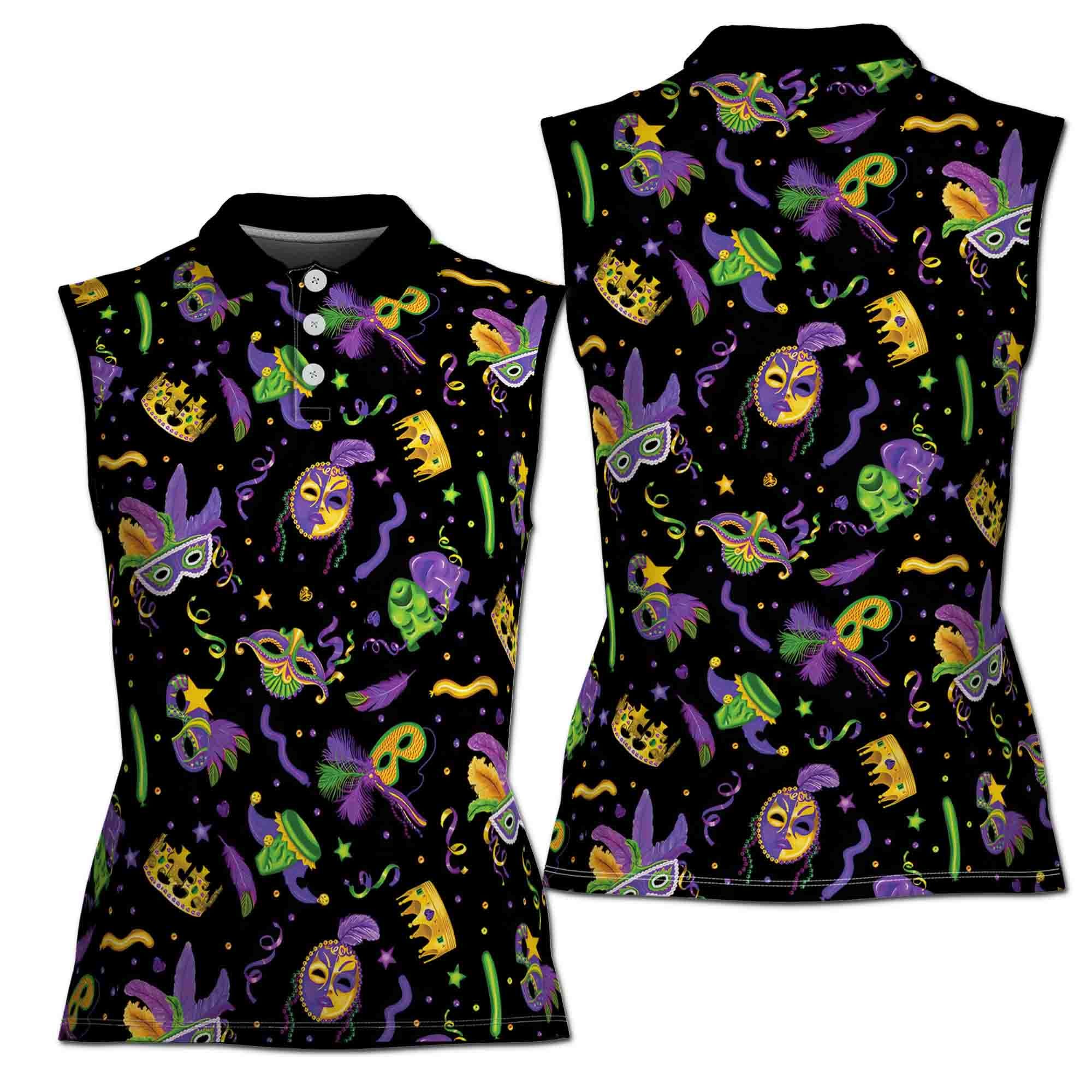 Funny Mardi Gras Carnival Fun Festival Pattern Women's Sleeveless Polo