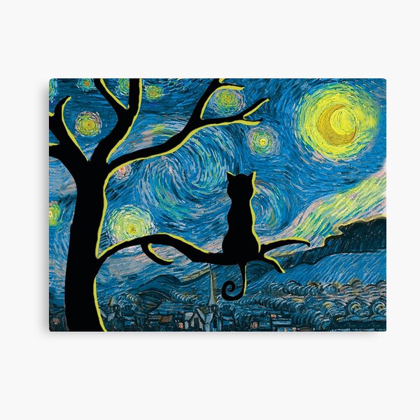 Starry Cat Night in moon light sitting on tree Canvas