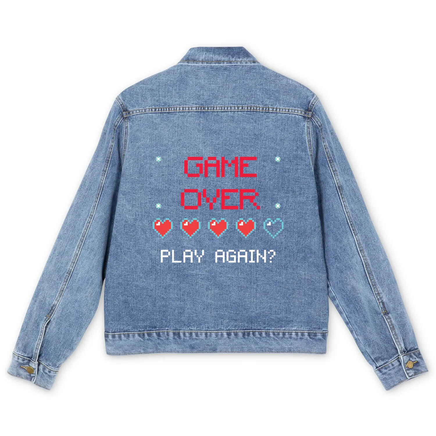 Game Over , Play Again ? Pixel Art Men's Denim Jackets