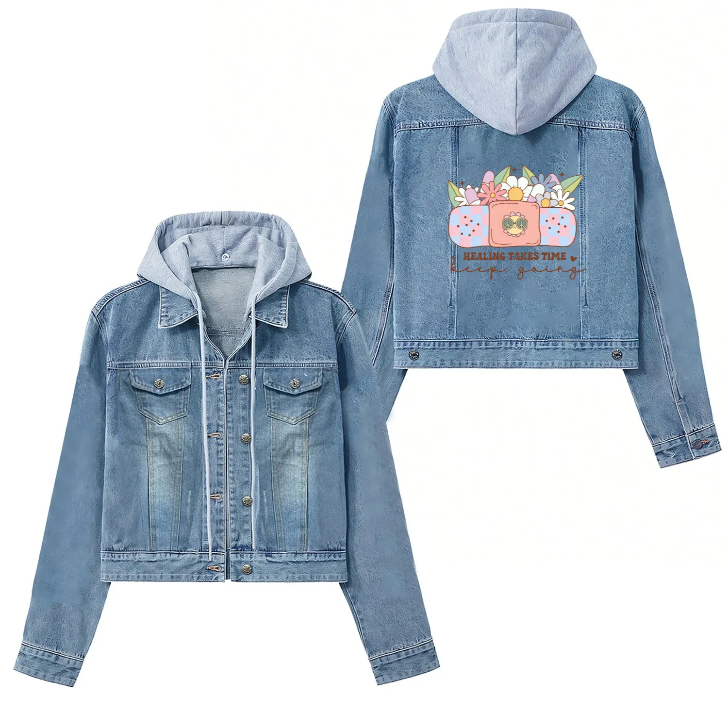 Healing Takes Time - Inspiring Mental Health Quote Women's Denim Jackets