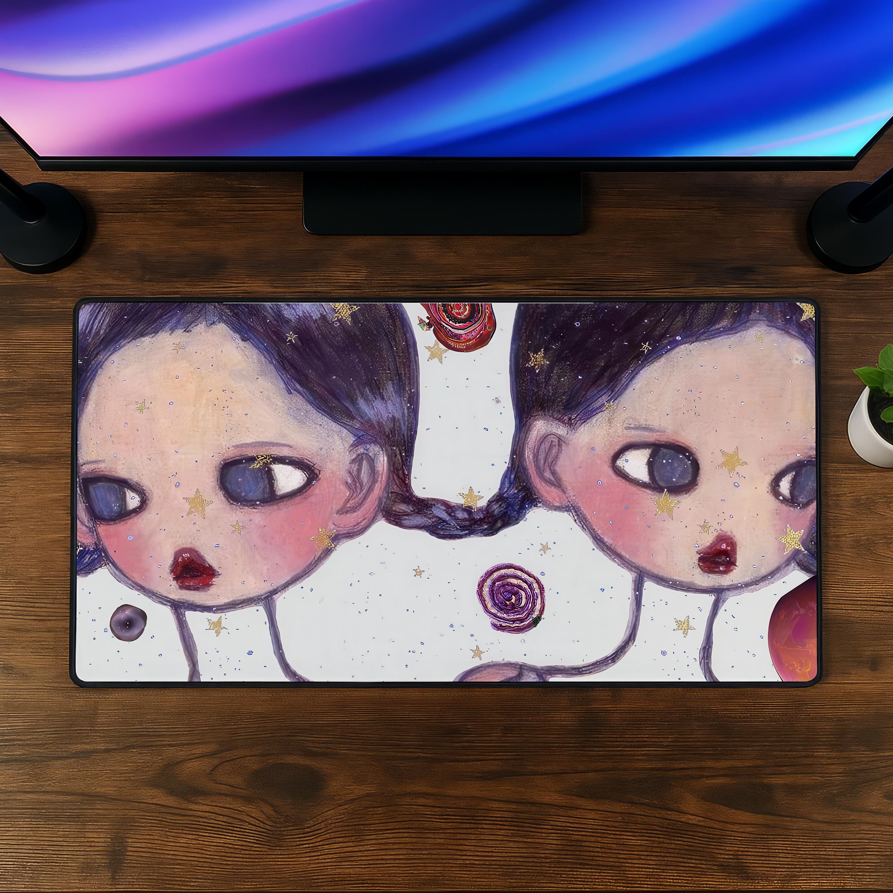 Aya Takano Mouse Pad - Japanese Doll Art Desk Mat, Big Eye Illustration Gaming Mousepad, Surreal Pop Art Desk Mat