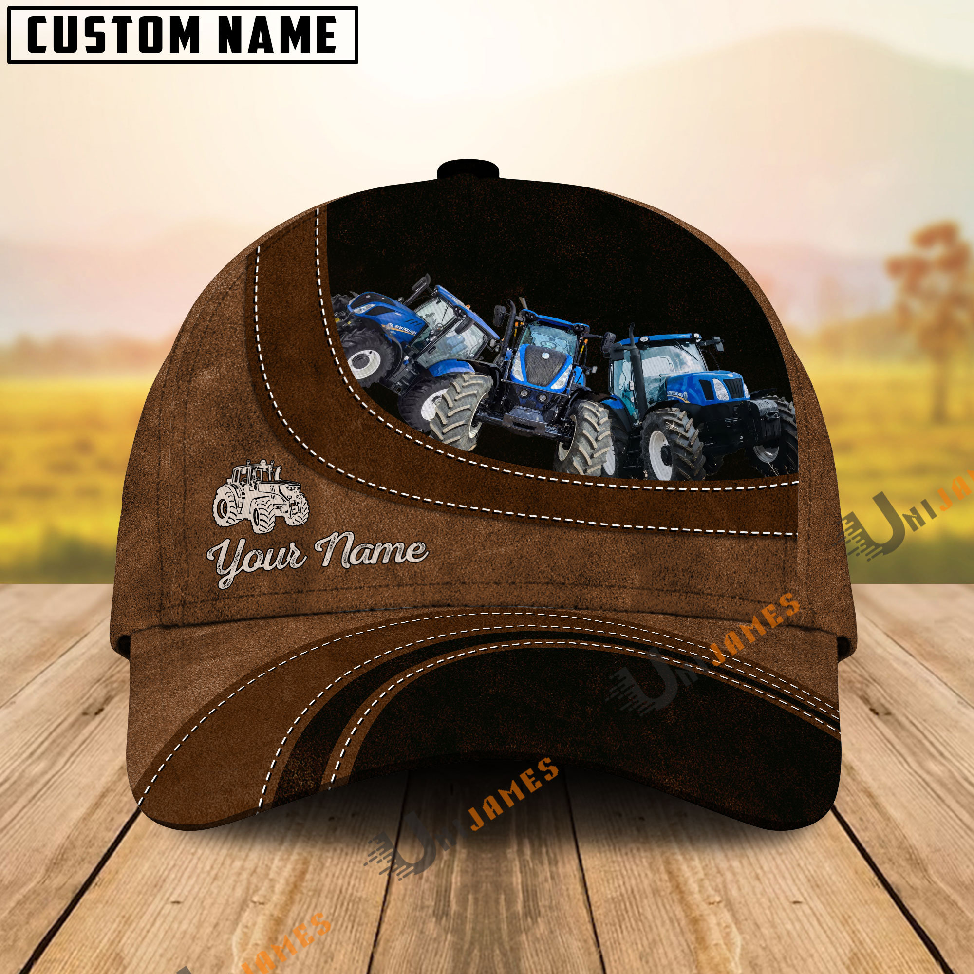 Blue Tractor Happiness Customized Name Cap