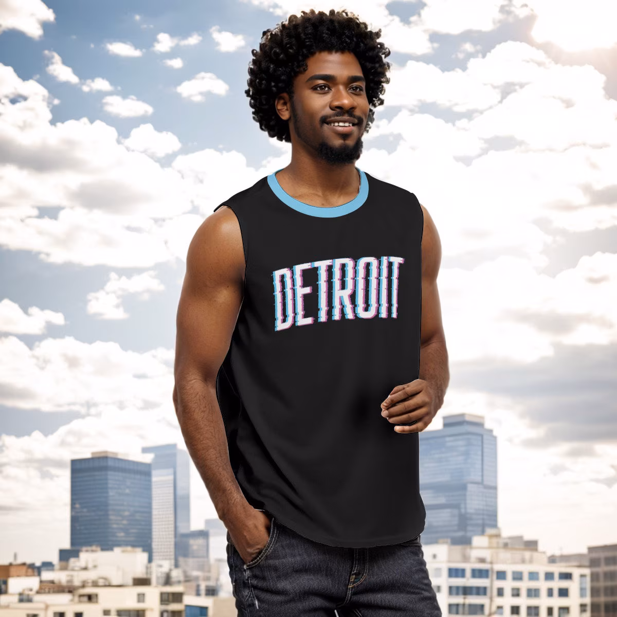 D313 Detroit Cyber Glitch All-Over Print Men's Sleeveless O-Neck Shirt