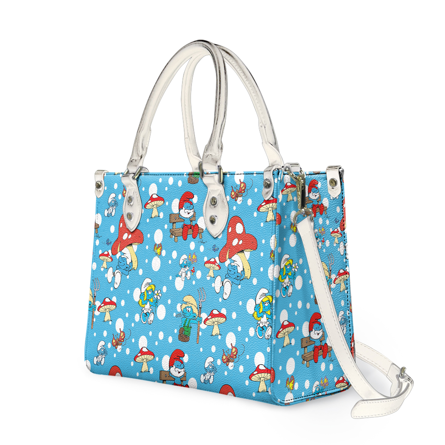 The Smuurfs Cartoon Leather Bag Handbag, he Smuurfs Lovers Handbag , Women Crossbody Bag